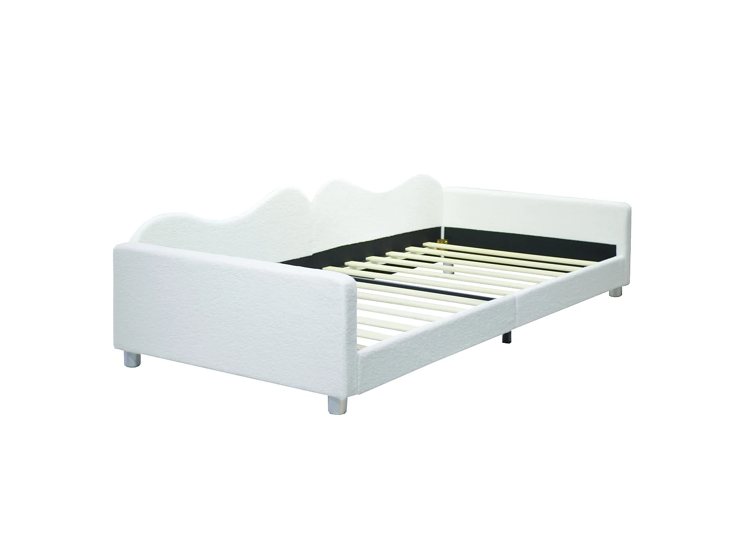 Lit enfants 214,5 x 95 x 42 cm - Canapé-lit convertible avec dossier et accoudoirs - En tissu Teddy - Sans matelas - Blanc - Modèle Teddy