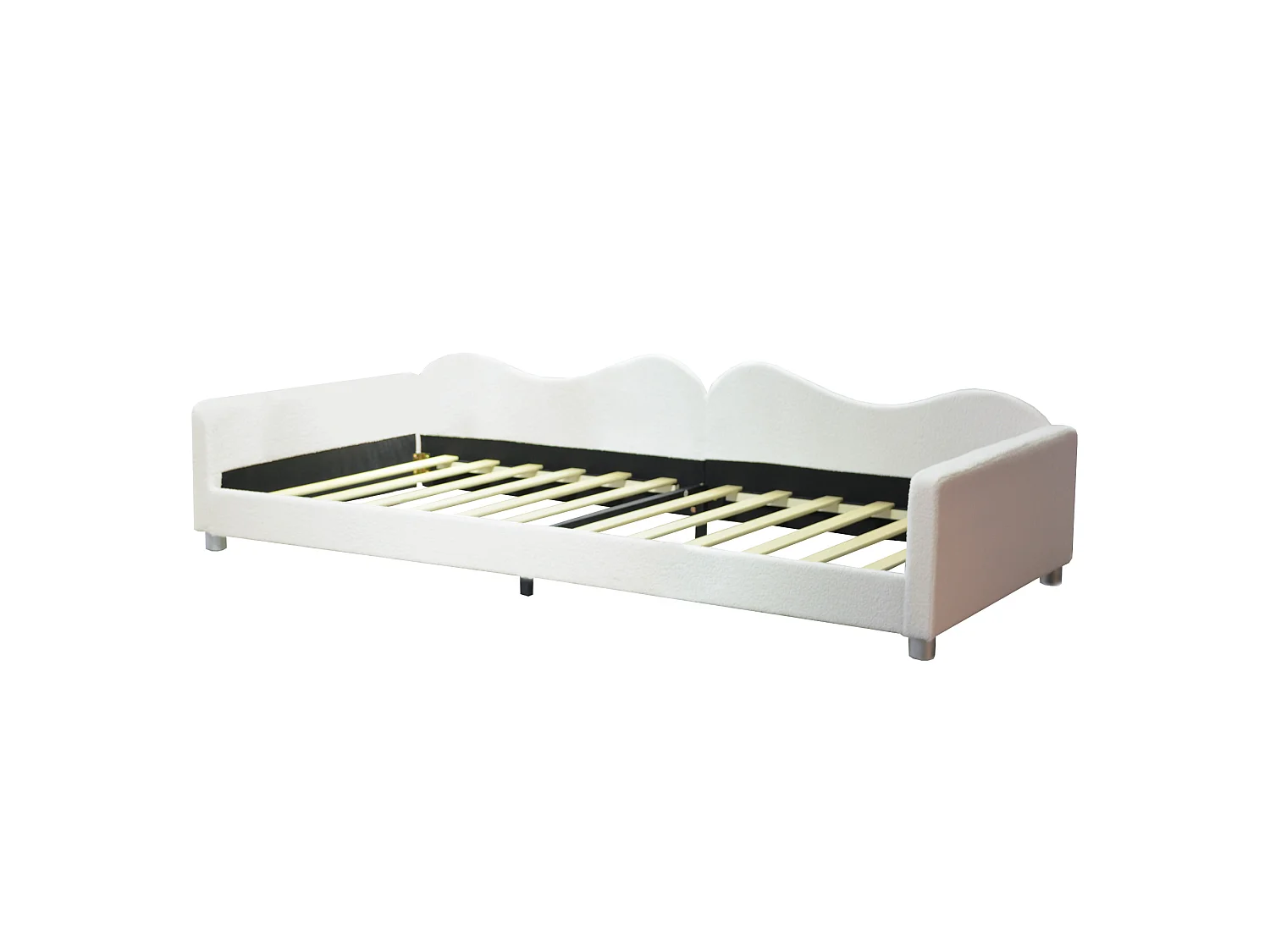 Lit enfants 214,5 x 95 x 42 cm - Canapé-lit convertible avec dossier et accoudoirs - En tissu Teddy - Sans matelas - Blanc - Modèle Teddy