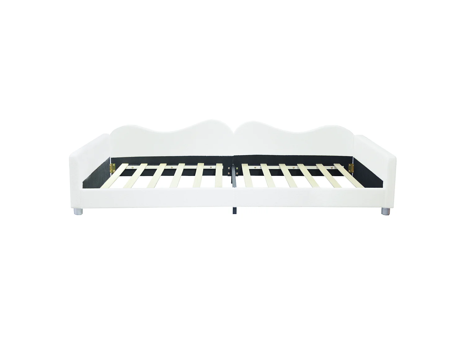 Lit enfants 214,5 x 95 x 42 cm - Canapé-lit convertible avec dossier et accoudoirs - En tissu Teddy - Sans matelas - Blanc - Modèle Teddy