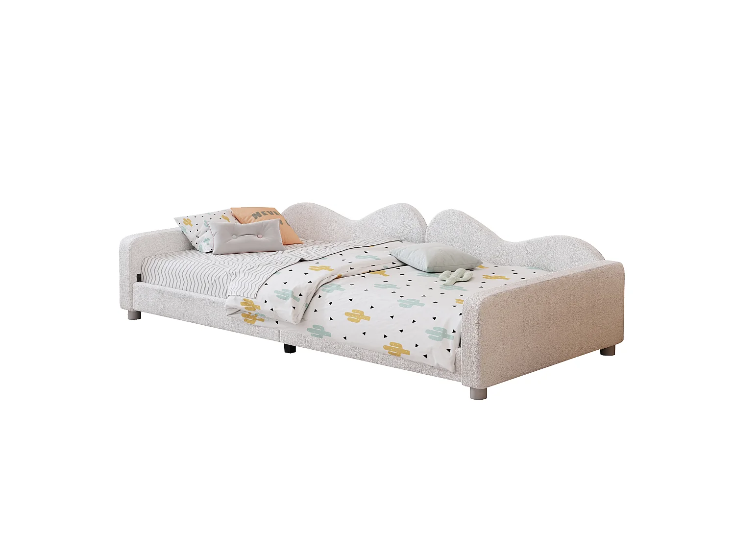 Lit enfants 214,5 x 95 x 42 cm - Canapé-lit convertible avec dossier et accoudoirs - En tissu Teddy - Sans matelas - Blanc - Modèle Teddy
