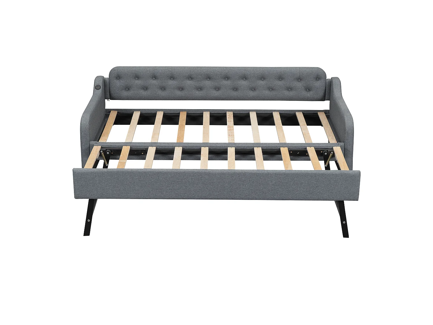 Lit 90 x 200 cm - Canapé-Lit avec Lit Gigogne Extensible et Prise USB - En Lin; MDF - Avec Pieds De Soutien, Sans Matelas - Gris - Modèle Oslo
