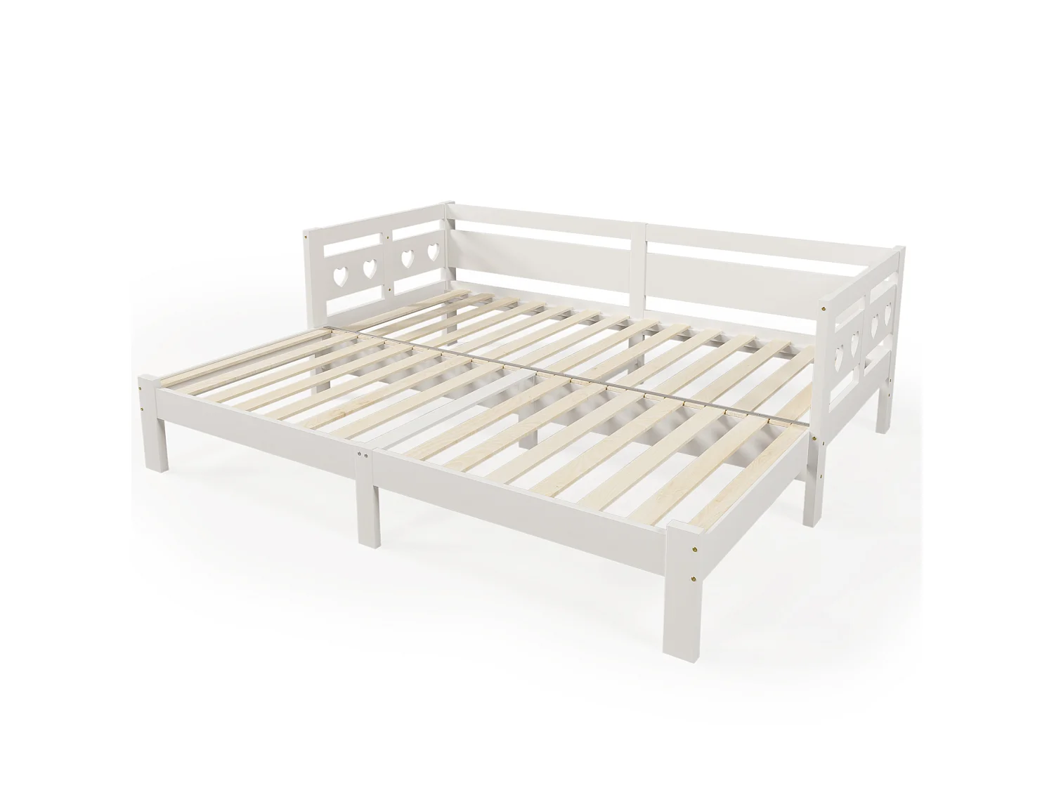 Lit 90 x 200 cm - Lit d'appoint extensible Avec 2 Couchages Et Rangement Sous Lit 17.6 cm - En Pin Massif + MDF - Sans Matelas - Blanc
