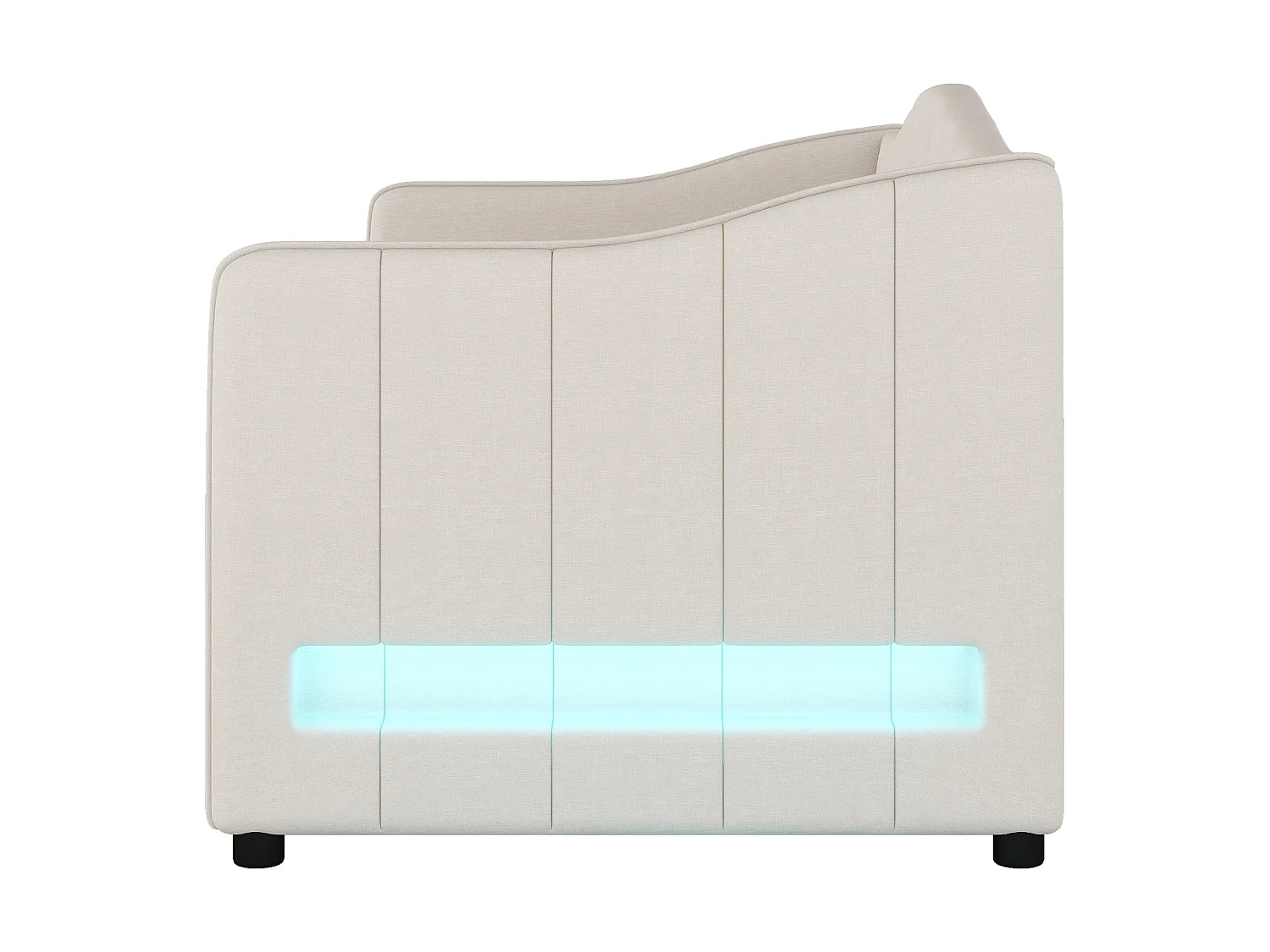 Lit d'appoint 90 x 200 cm - Lit gigogne extensible avec éclairage LED pilotable - En Lin+MDF - Sans matelas - Beige - Modèle Lina