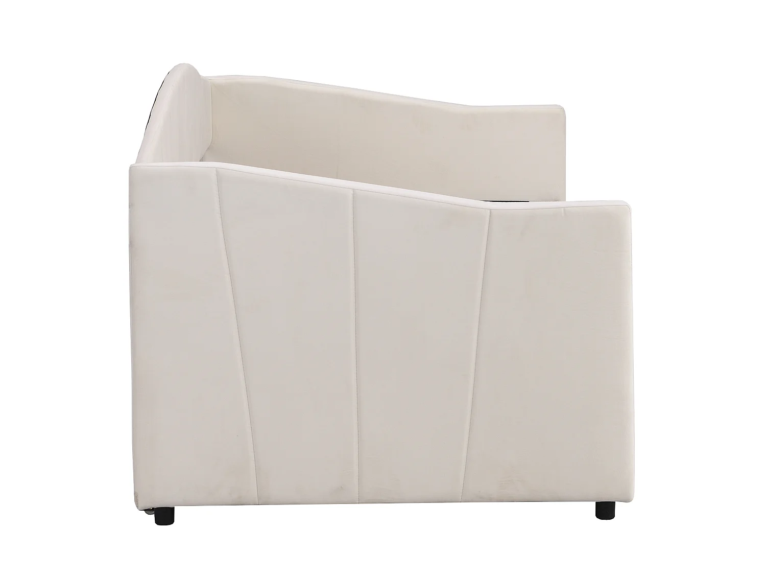 Lit 90 x 200 / 180 x 200 cm - Lit Convertible Extensible Avec Accoudoirs Et Sommier À Lattes - En Tissu Velours - Beige - Sans Matelas