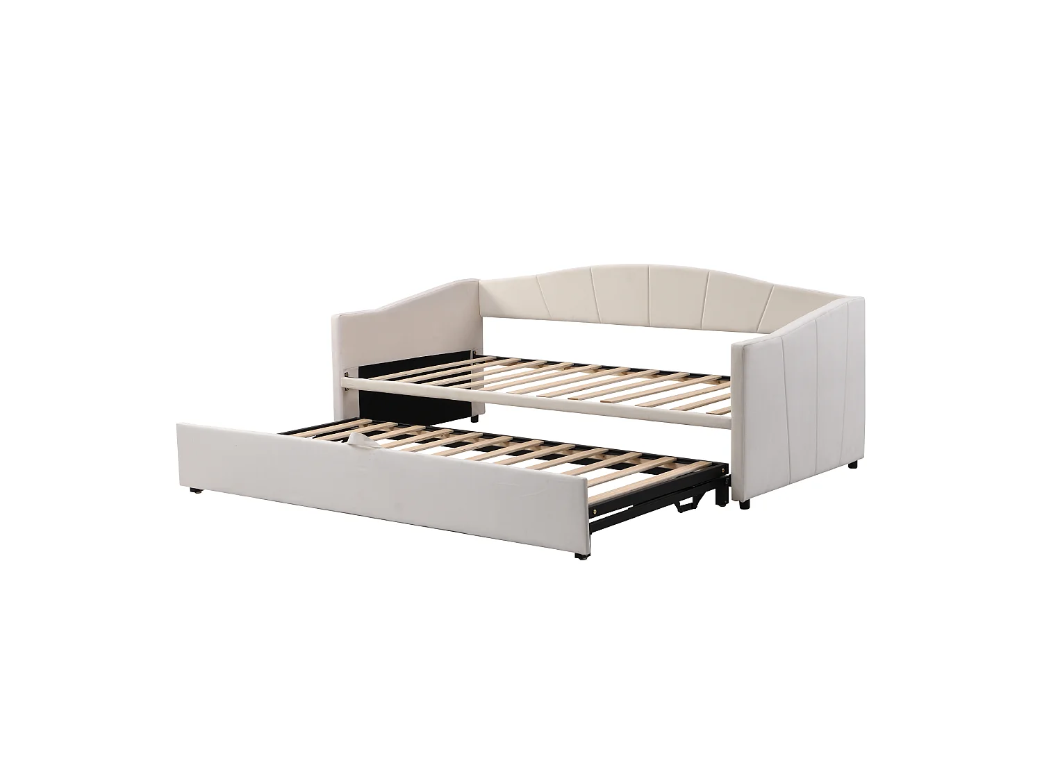 Lit 90 x 200 / 180 x 200 cm - Lit Convertible Extensible Avec Accoudoirs Et Sommier À Lattes - En Tissu Velours - Beige - Sans Matelas