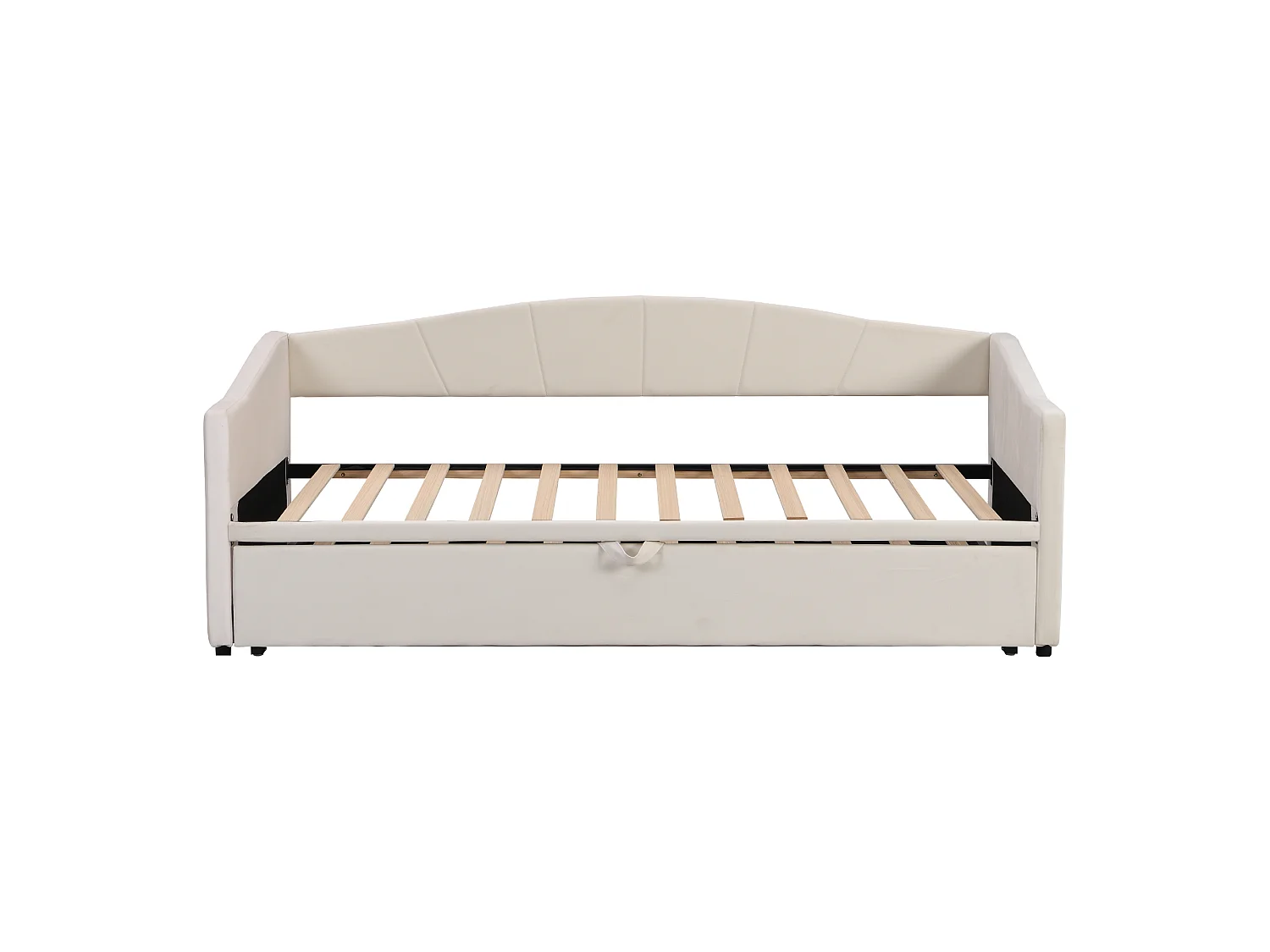 Lit 90 x 200 / 180 x 200 cm - Lit Convertible Extensible Avec Accoudoirs Et Sommier À Lattes - En Tissu Velours - Beige - Sans Matelas
