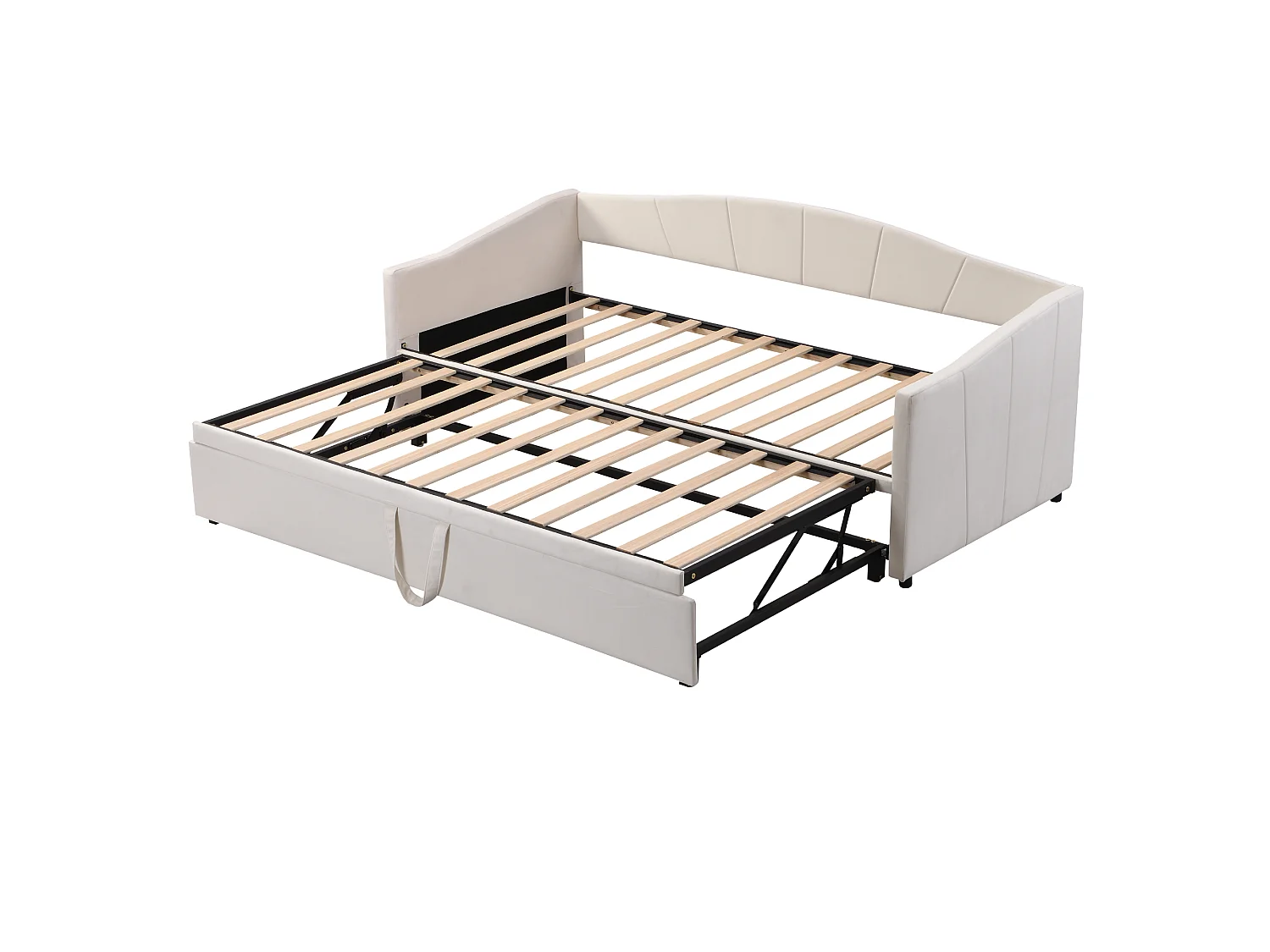 Lit 90 x 200 / 180 x 200 cm - Lit Convertible Extensible Avec Accoudoirs Et Sommier À Lattes - En Tissu Velours - Beige - Sans Matelas