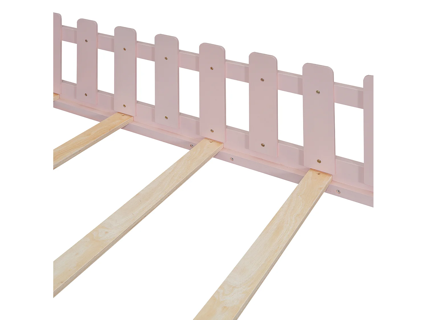 Lit Enfant 140 x 200 cm - Structure Maison En Pin+MDF - Avec Barrière Et Toit Maisonnette - Montage Avec Kit - Rose - Sans matelas