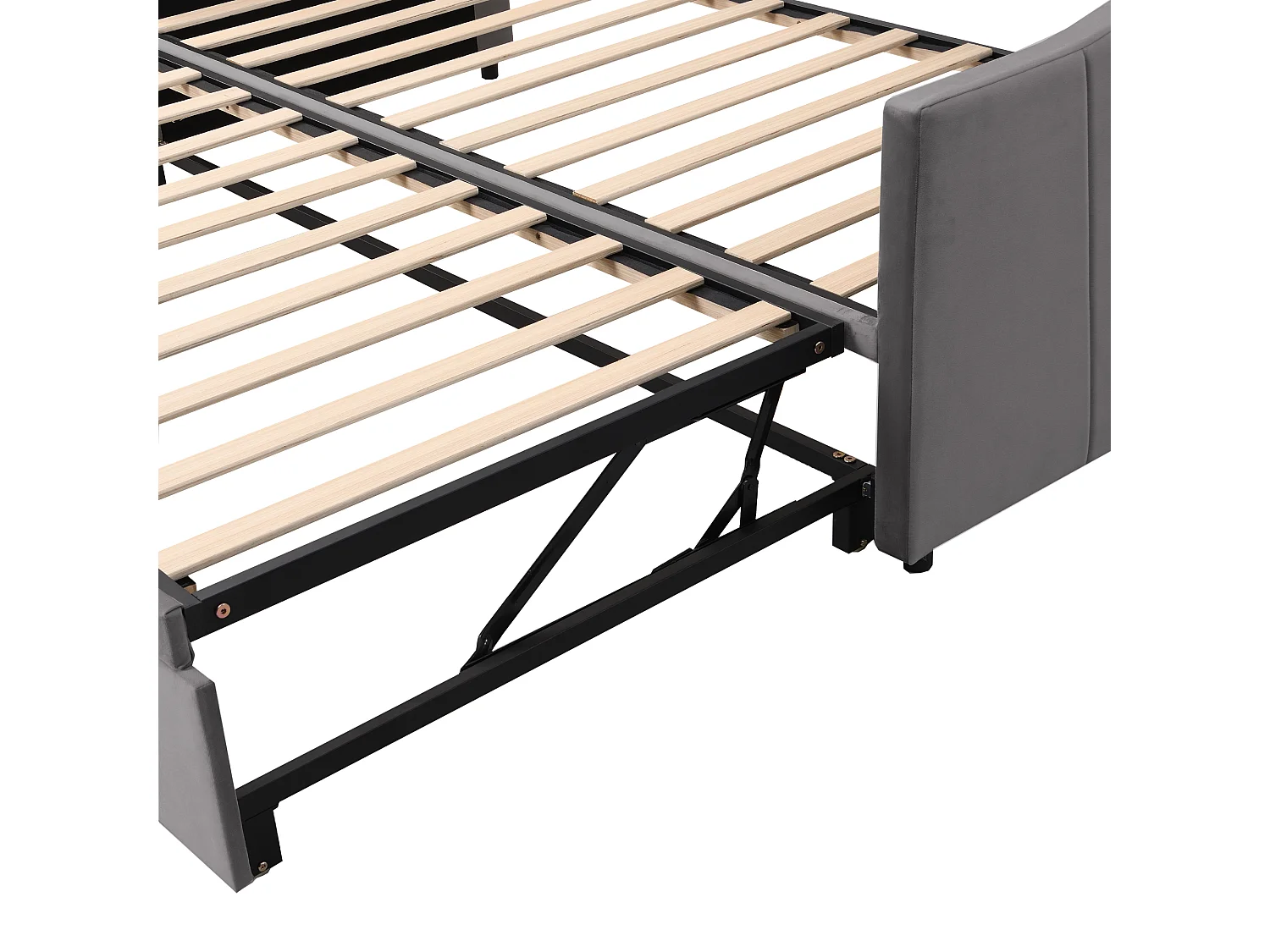 Lit 90 x 200 cm - Lit Gigogne Extensible 90/180 x 200 cm - En Tissu Velours Avec Sommier À Lattes - Design Fonctionnel - Gris - Sans Matelas