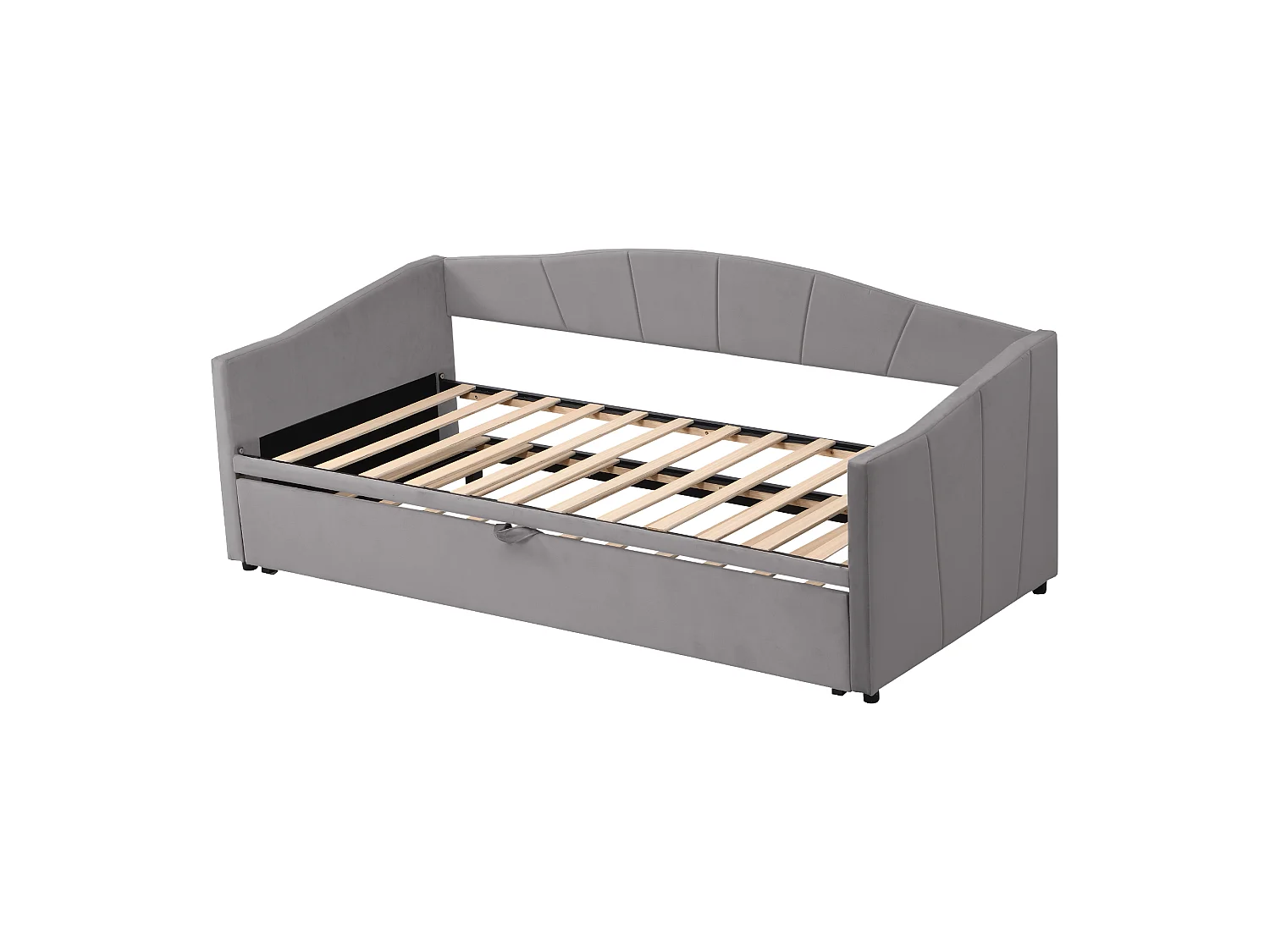 Lit 90 x 200 cm - Lit Gigogne Extensible 90/180 x 200 cm - En Tissu Velours Avec Sommier À Lattes - Design Fonctionnel - Gris - Sans Matelas
