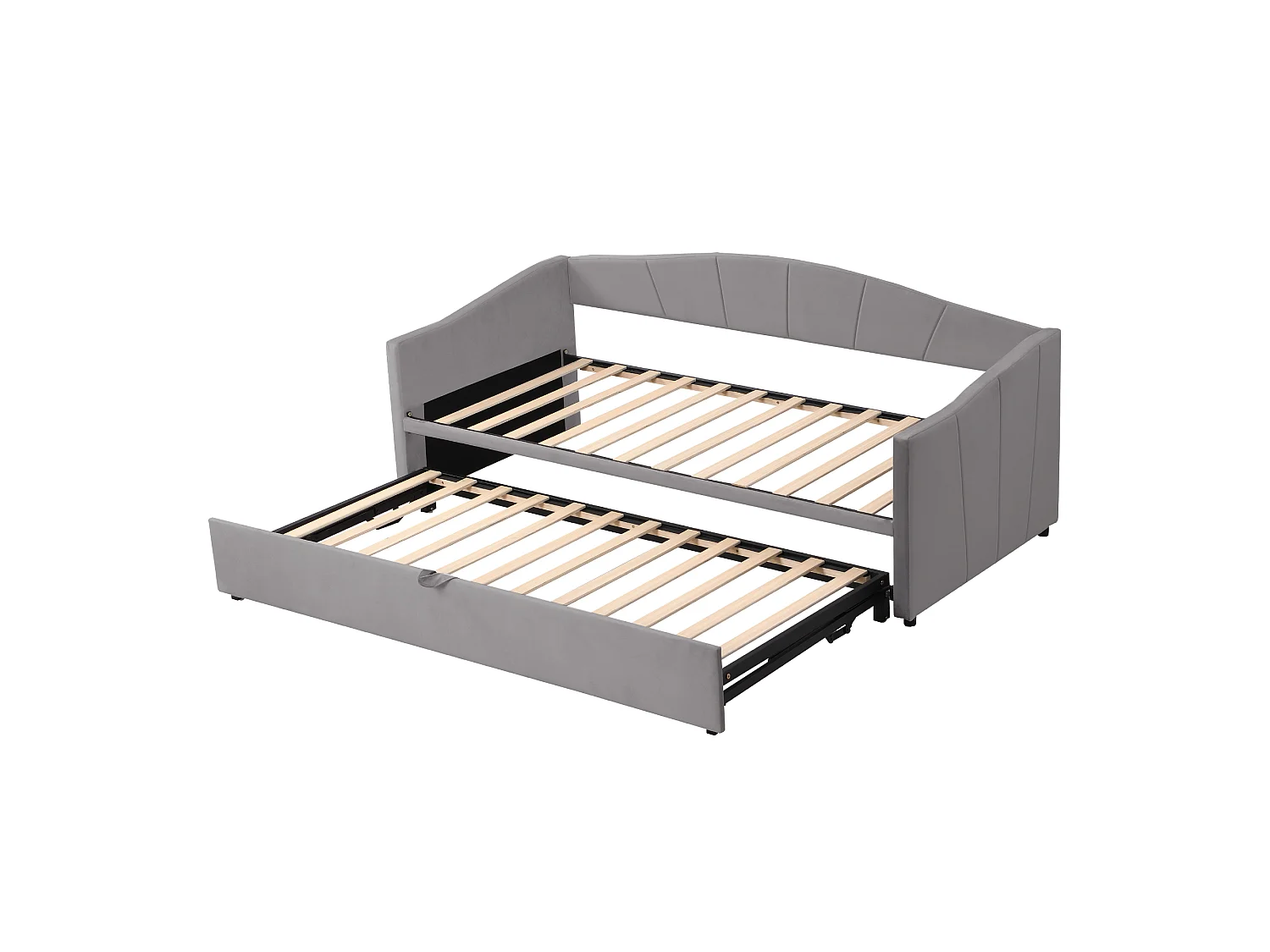 Lit 90 x 200 cm - Lit Gigogne Extensible 90/180 x 200 cm - En Tissu Velours Avec Sommier À Lattes - Design Fonctionnel - Gris - Sans Matelas