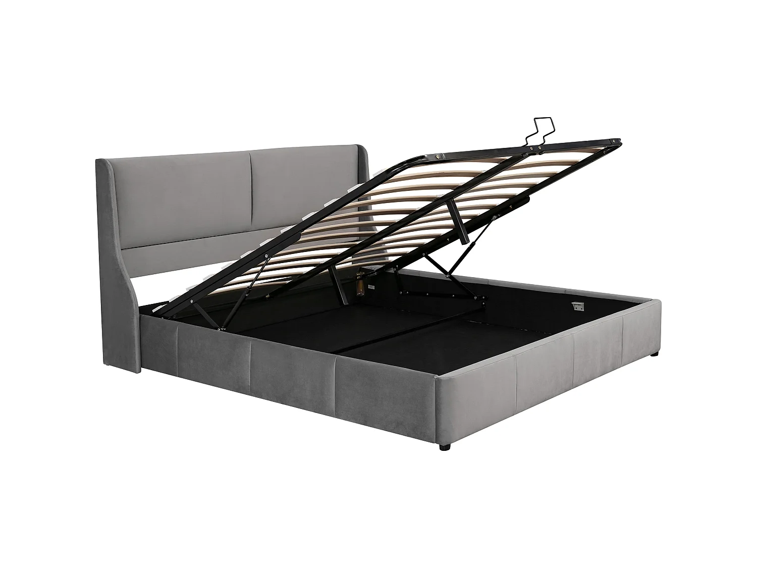 Lit Adulte 180 x 200 cm - Lit Coffre Hydraulique Sans Matelas - En Velours - Grand Rangement - Tête De Lit Ovale - Gris