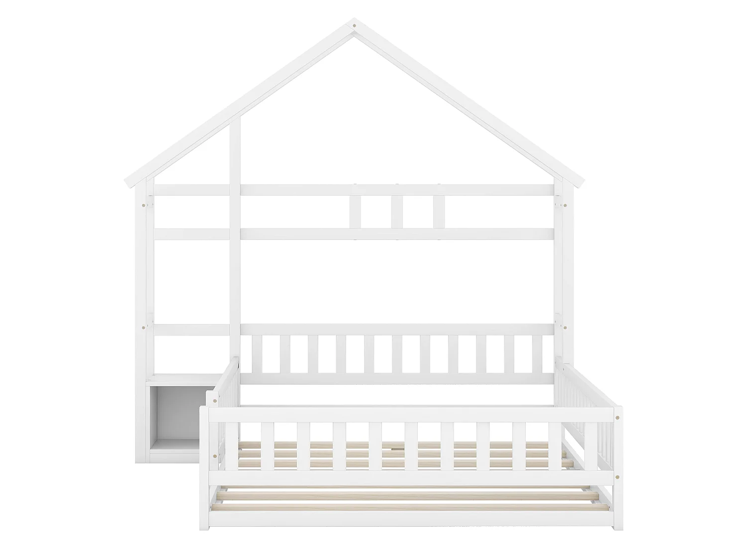 Lit Enfants - Maison 140 x 200 cm - En Pin / MDF - Avec Garde-Corps 31 cm Et 1 Table De Chevet - Sécurisé, Sans Matelas - Blanc