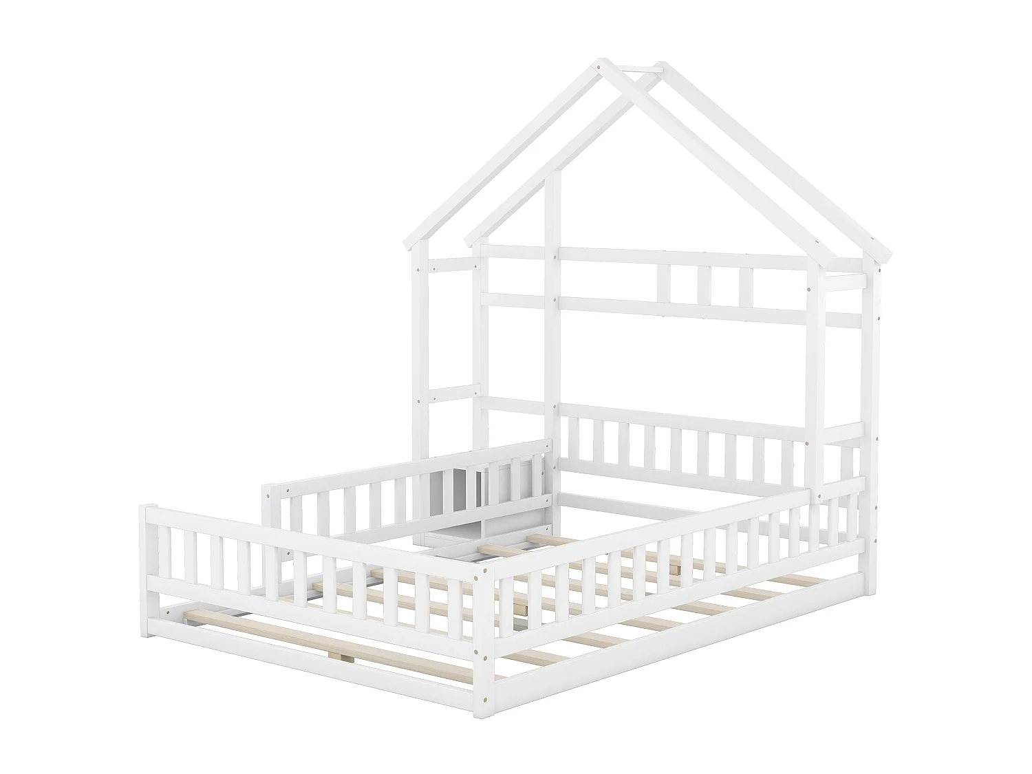 Lit Enfants - Maison 140 x 200 cm - En Pin / MDF - Avec Garde-Corps 31 cm Et 1 Table De Chevet - Sécurisé, Sans Matelas - Blanc