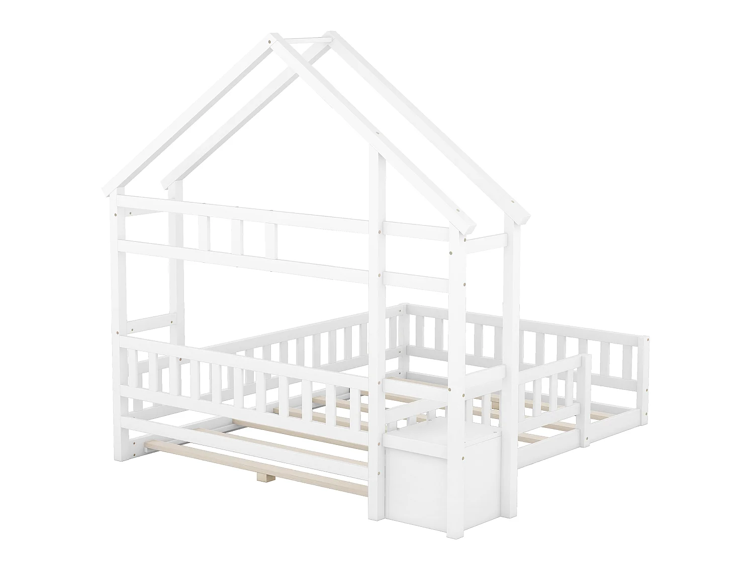 Lit Enfants - Maison 140 x 200 cm - En Pin / MDF - Avec Garde-Corps 31 cm Et 1 Table De Chevet - Sécurisé, Sans Matelas - Blanc