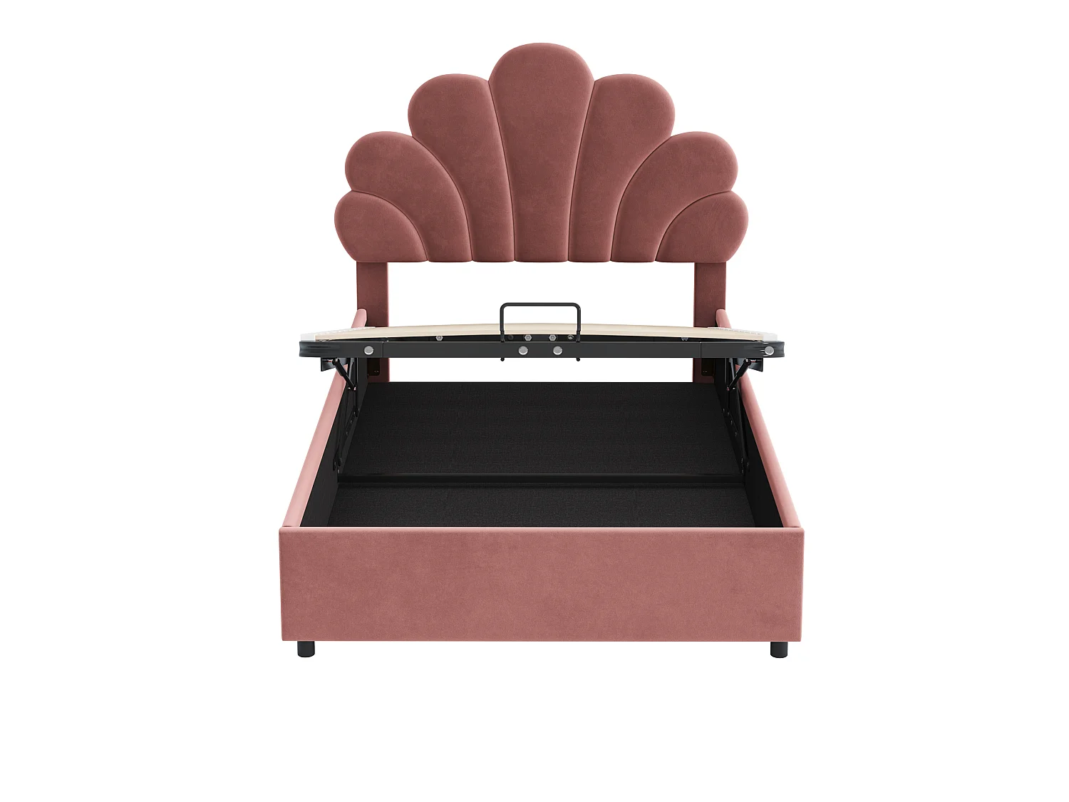 Lit enfants 90 x 200 cm - Lit capitonné coffre en Velours - Coffre hydraulique 28 cm, sommier 12 lattes - Rose - Sans matelas