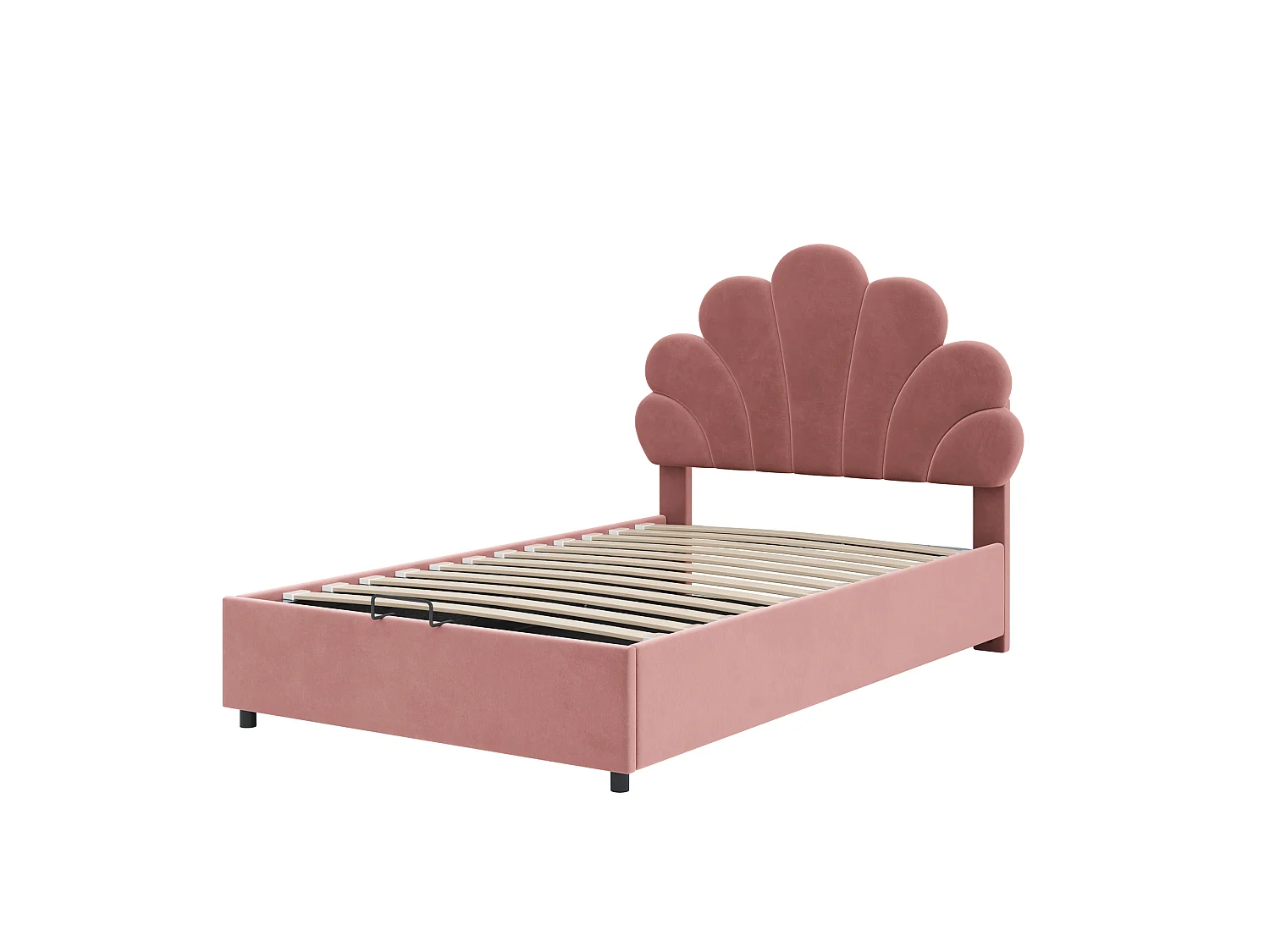 Lit enfants 90 x 200 cm - Lit capitonné coffre en Velours - Coffre hydraulique 28 cm, sommier 12 lattes - Rose - Sans matelas