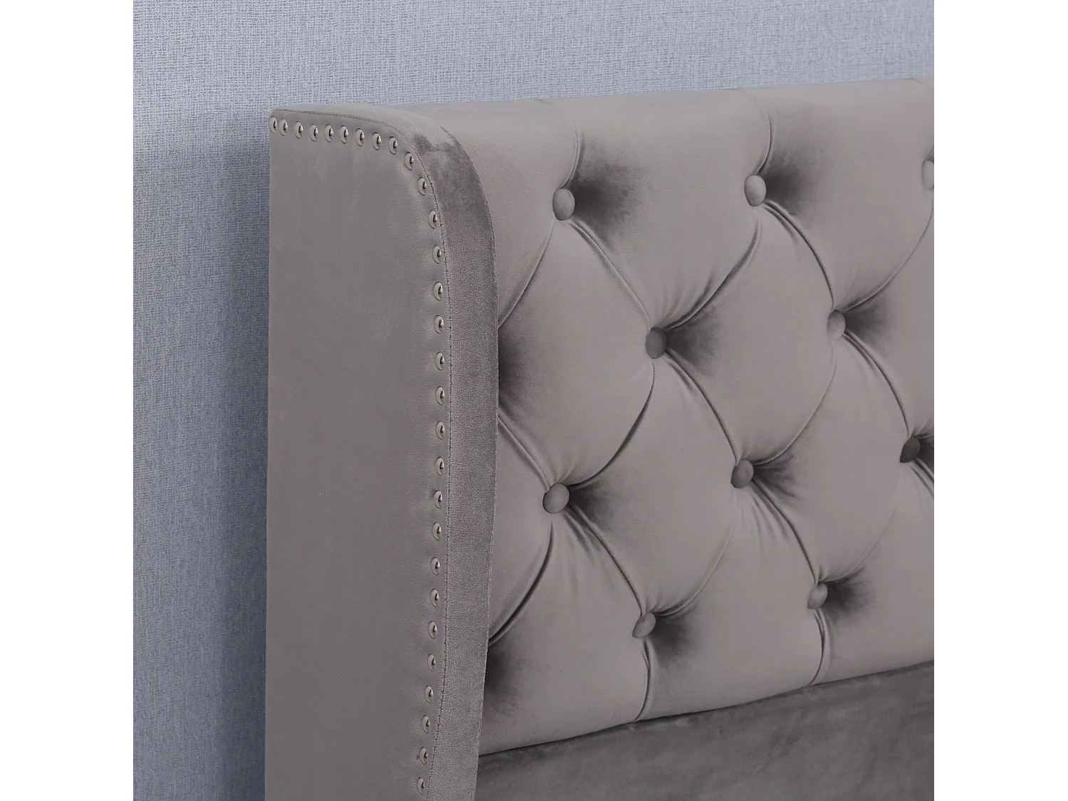 Lit 180 x 200 cm - Lit Coffre Chesterfield - En Velours - Coffre Hydraulique Et Sommier À Lattes - Tête Haute 99 cm - Sans Matelas - Gris