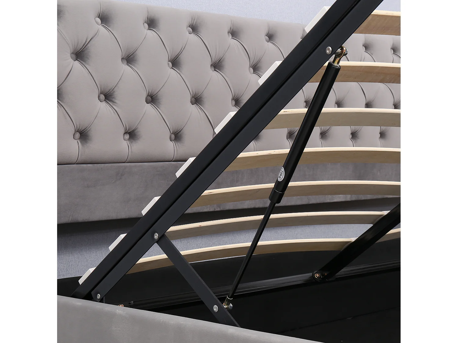 Lit 180 x 200 cm - Lit Coffre Chesterfield - En Velours - Coffre Hydraulique Et Sommier À Lattes - Tête Haute 99 cm - Sans Matelas - Gris