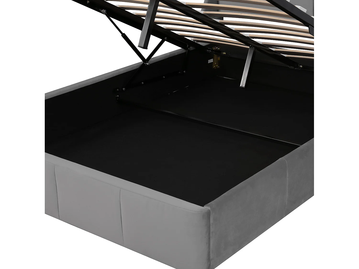 Lit 140 x 200 cm - Lit coffre rembourré tête oreillettes - En velours - Coffre hydraulique, Sommier inclus - Capitonné - Gris - Sans matelas