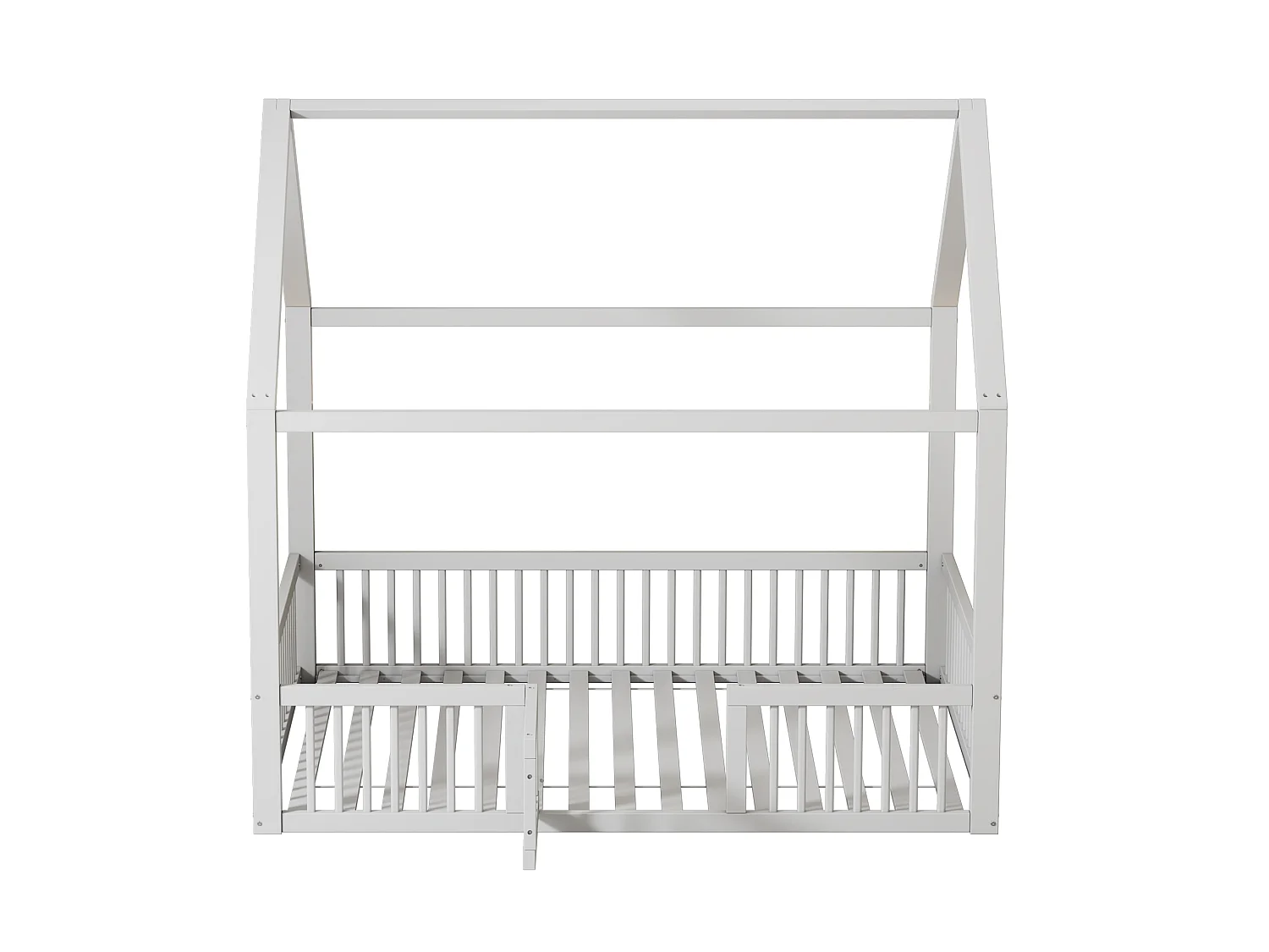 Lit Enfant 140 x 200 cm - Lit Maison avec Barrières de Sécurité de 35,5 cm et Petite Porte - En Pin+MDF - 15 Lattes - Sans Matelas - Blanc - Modèle Maison