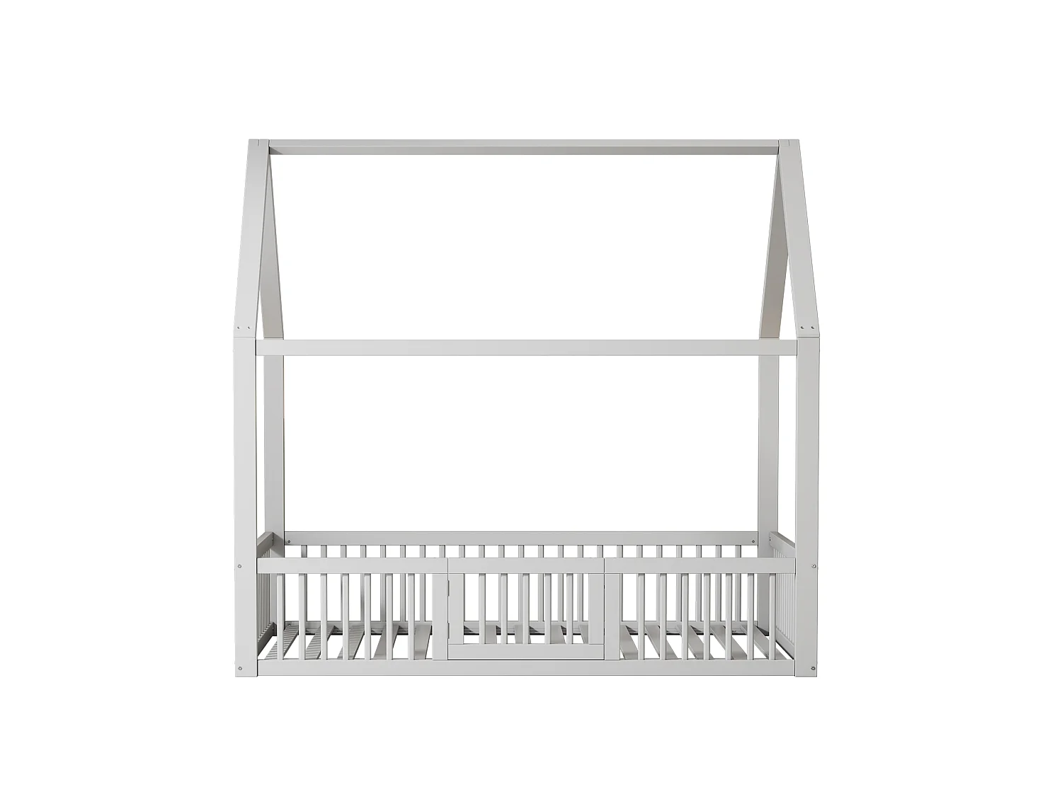 Lit Enfant 140 x 200 cm - Lit Maison avec Barrières de Sécurité de 35,5 cm et Petite Porte - En Pin+MDF - 15 Lattes - Sans Matelas - Blanc - Modèle Maison