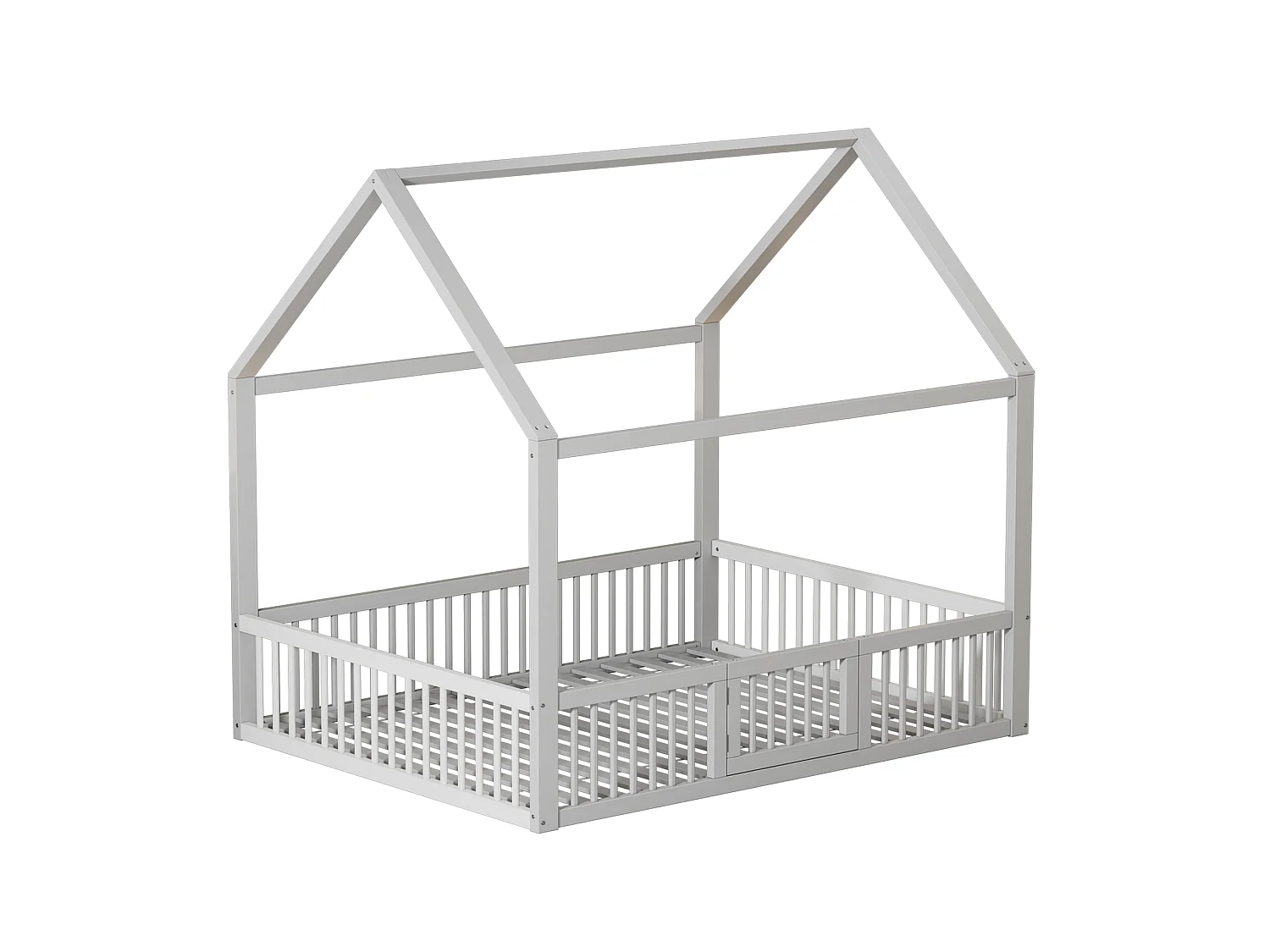 Lit Enfant 140 x 200 cm - Lit Maison avec Barrières de Sécurité de 35,5 cm et Petite Porte - En Pin+MDF - 15 Lattes - Sans Matelas - Blanc - Modèle Maison