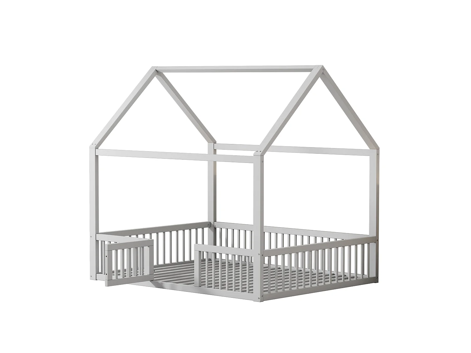 Lit Enfant 140 x 200 cm - Lit Maison avec Barrières de Sécurité de 35,5 cm et Petite Porte - En Pin+MDF - 15 Lattes - Sans Matelas - Blanc - Modèle Maison