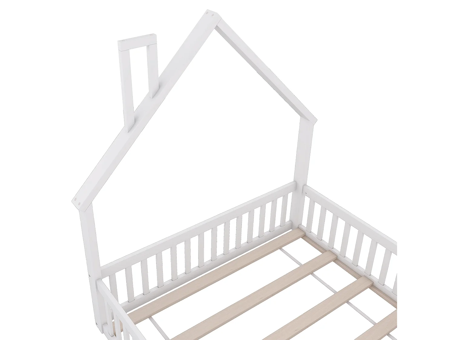 Lit enfants 140 x 200 cm - Lit cheminée ludique - En Pin+MDF - Avec sommier à lattes (sans matelas) - Barrières de sécurité intégrées - Blanc