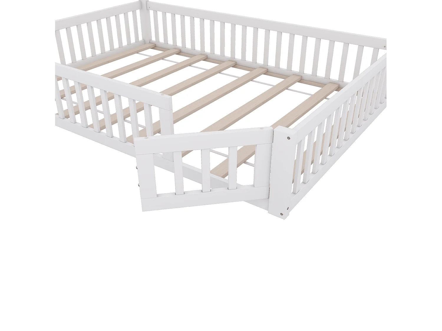 Lit enfants 140 x 200 cm - Lit cheminée ludique - En Pin+MDF - Avec sommier à lattes (sans matelas) - Barrières de sécurité intégrées - Blanc