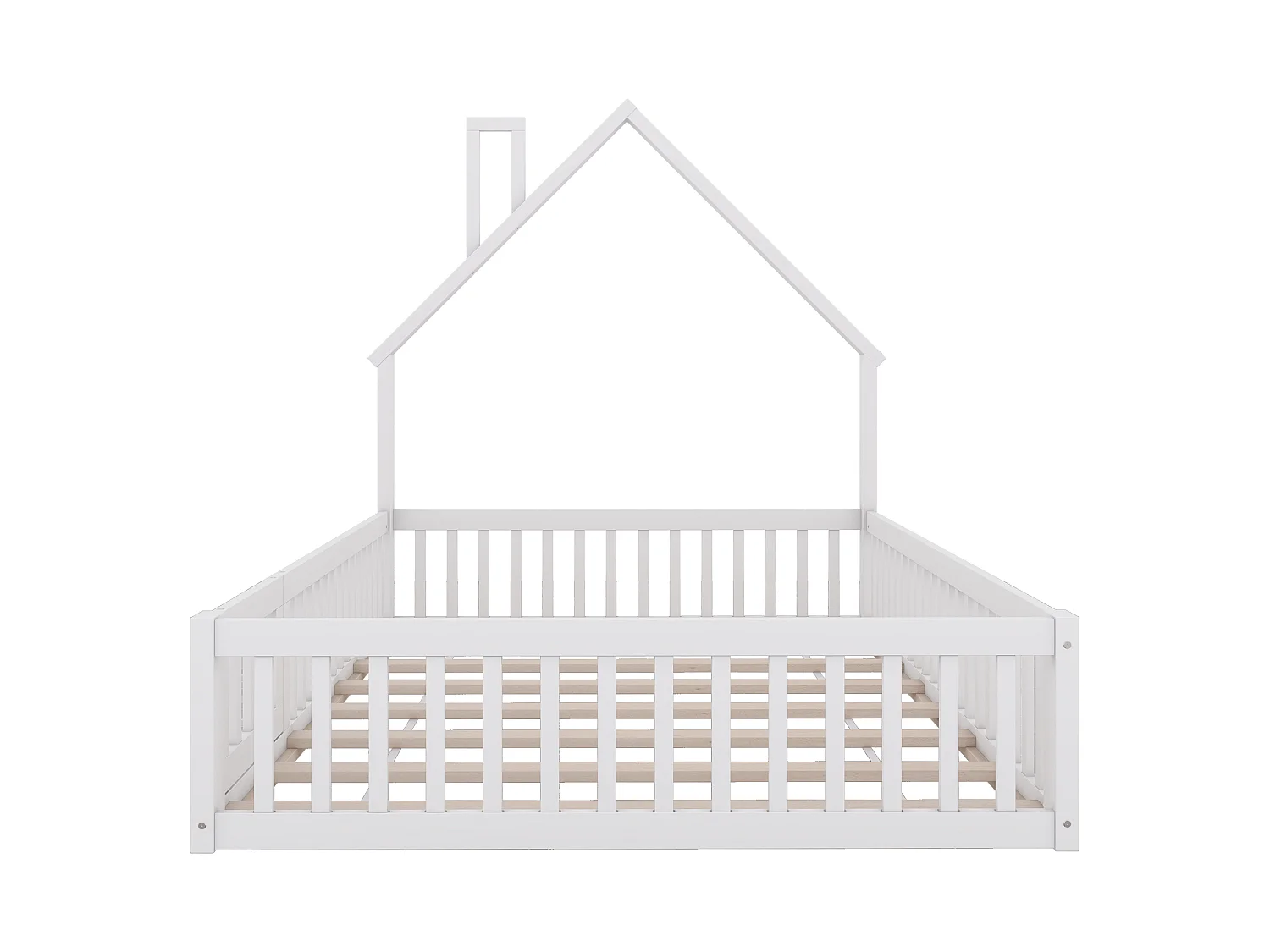 Lit enfants 140 x 200 cm - Lit cheminée ludique - En Pin+MDF - Avec sommier à lattes (sans matelas) - Barrières de sécurité intégrées - Blanc
