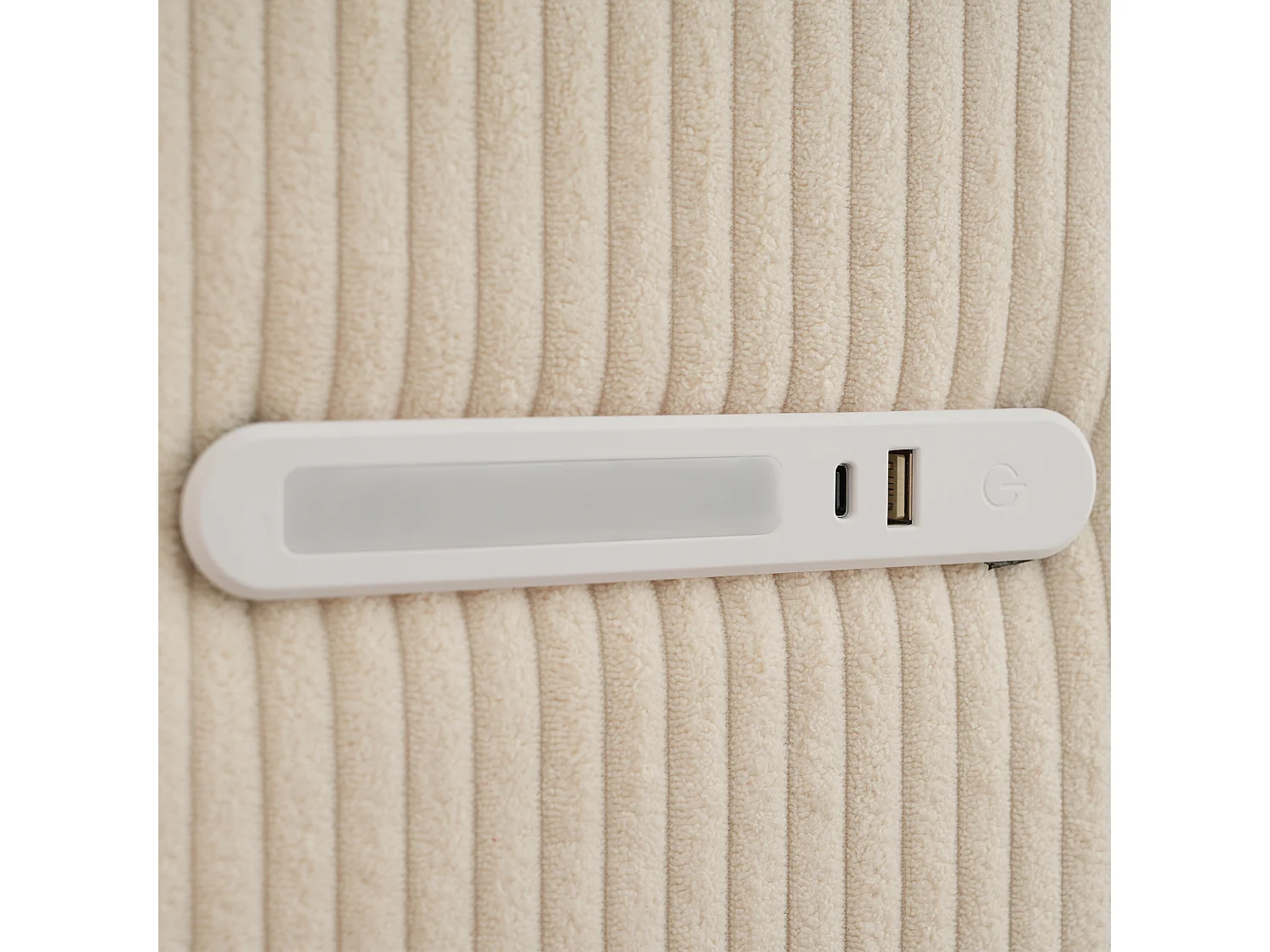 Lit 160 x 200 cm - Lit coffre hydraulique - En Métal; Velours côtelé - Avec lampe tactile et 2 USB+2 Type-C - Beige - Sans matelas
