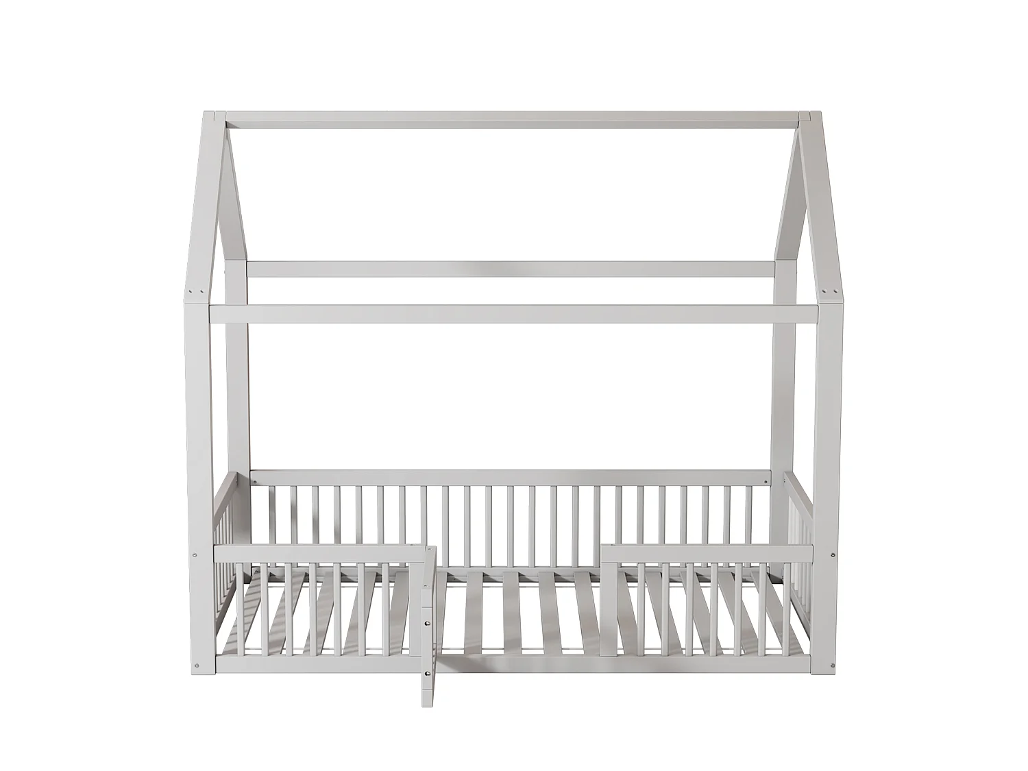 Lit Enfant 90 x 200 cm - Lit Maison Sécurité Avec Barrières 35,5 cm Et Porte - En Pin;MDF - Sommier 15 Lattes - Blanc - Sans Matelas
