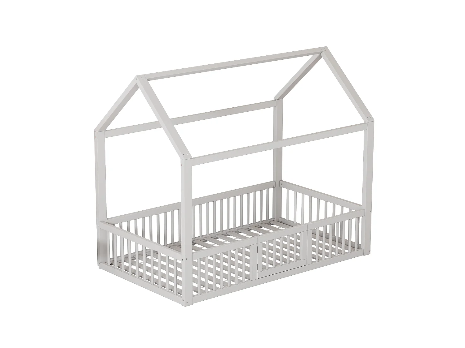 Lit Enfant 90 x 200 cm - Lit Maison Sécurité Avec Barrières 35,5 cm Et Porte - En Pin;MDF - Sommier 15 Lattes - Blanc - Sans Matelas