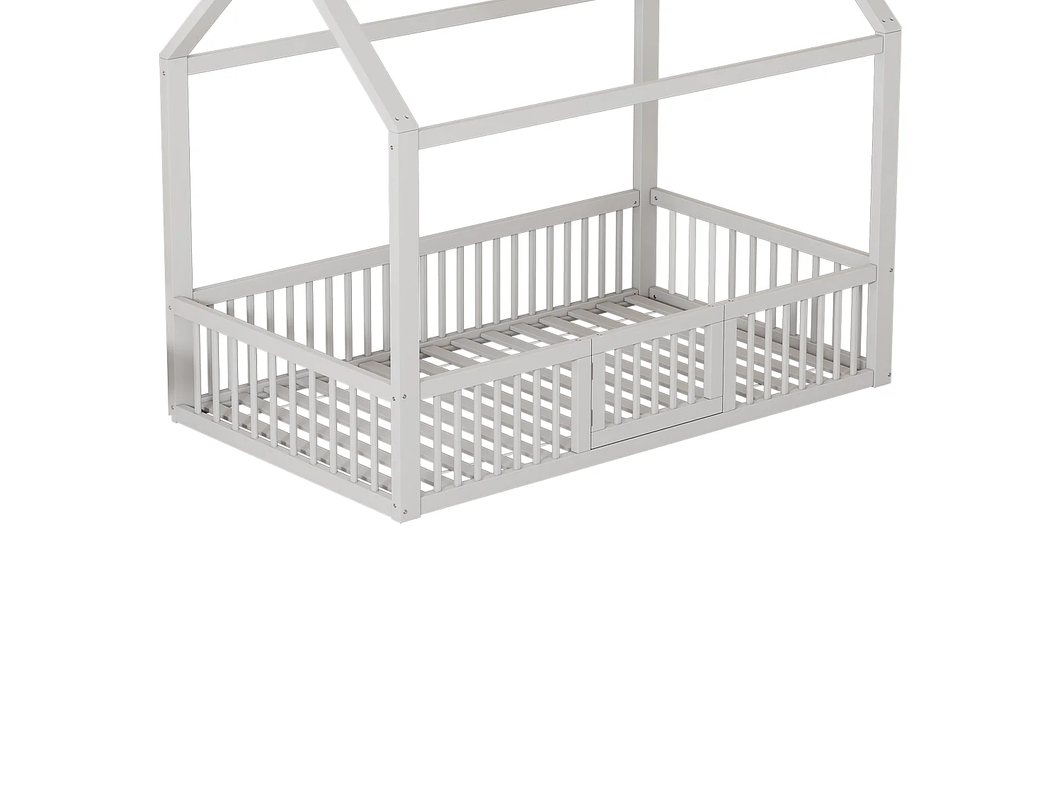 Lit Enfant 90 x 200 cm - Lit Maison Sécurité Avec Barrières 35,5 cm Et Porte - En Pin;MDF - Sommier 15 Lattes - Blanc - Sans Matelas
