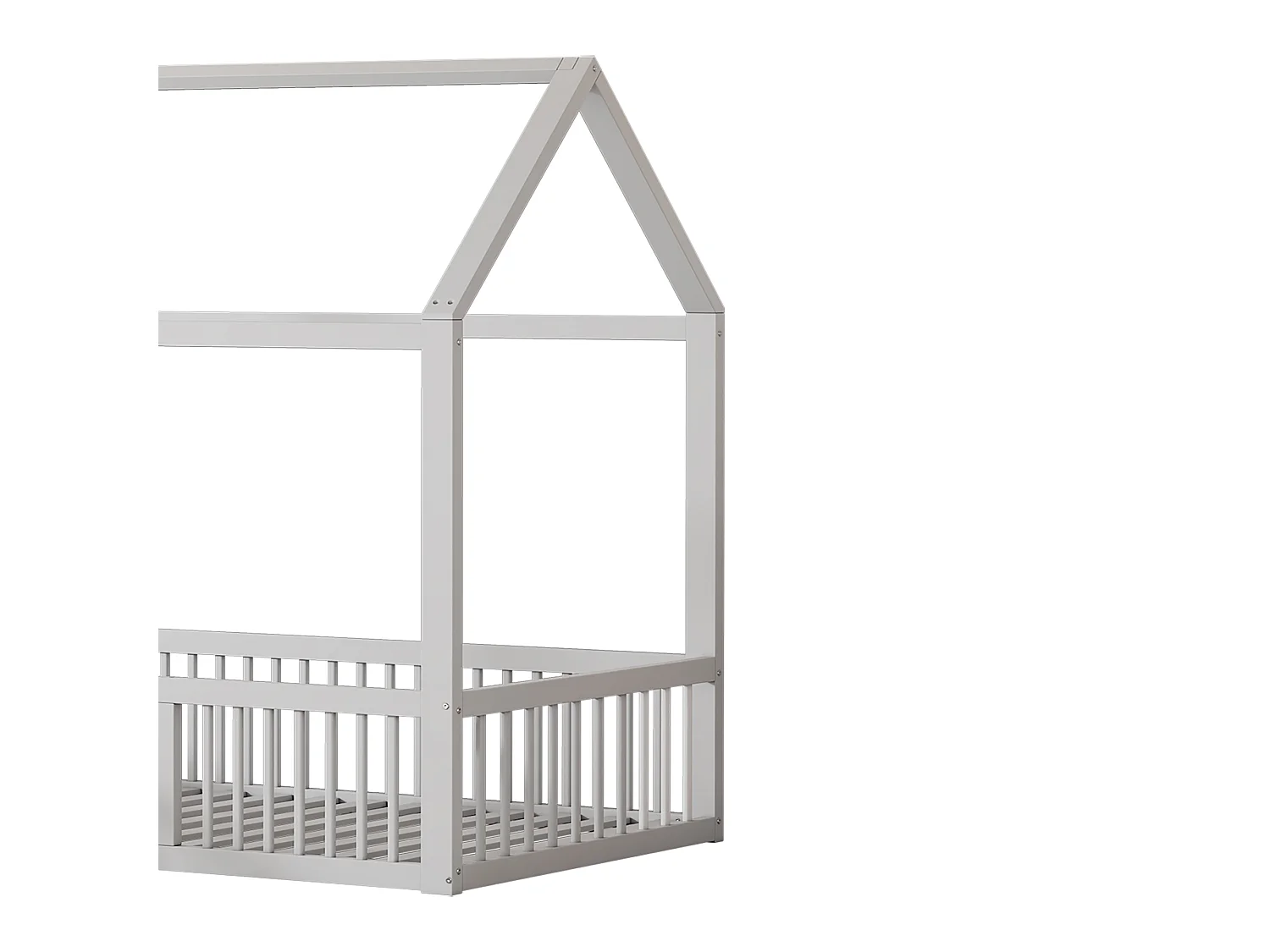 Lit Enfant 90 x 200 cm - Lit Maison Sécurité Avec Barrières 35,5 cm Et Porte - En Pin;MDF - Sommier 15 Lattes - Blanc - Sans Matelas