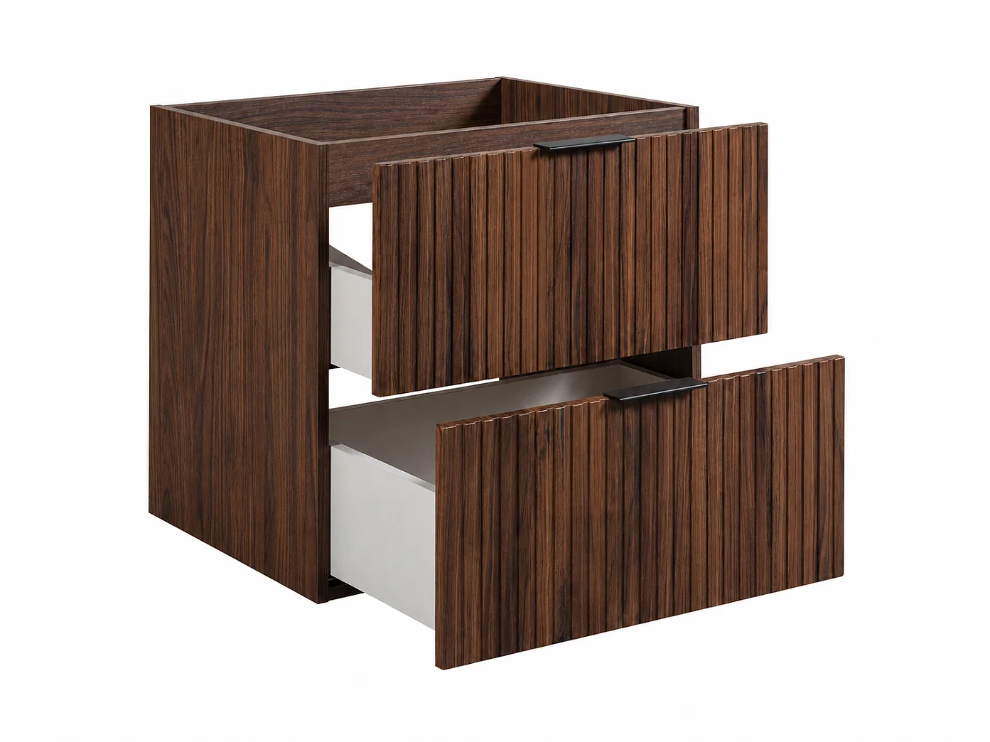 Bathroom cabinet set with laundry basket, Walnut Oak / Black Handles, 120 x 57 x 46 cm