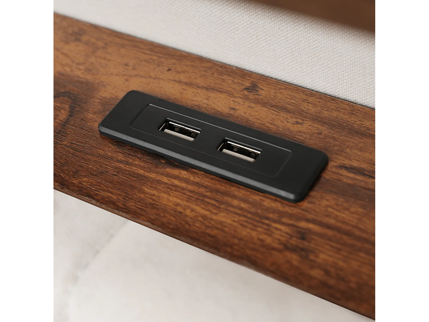Lit 90 x 200 cm - Lit Rembourré Adulte - En Lin - Coffre de Rangement & Éclairage LED avec Port USB - Beige - AB20122324B - Sans matelas