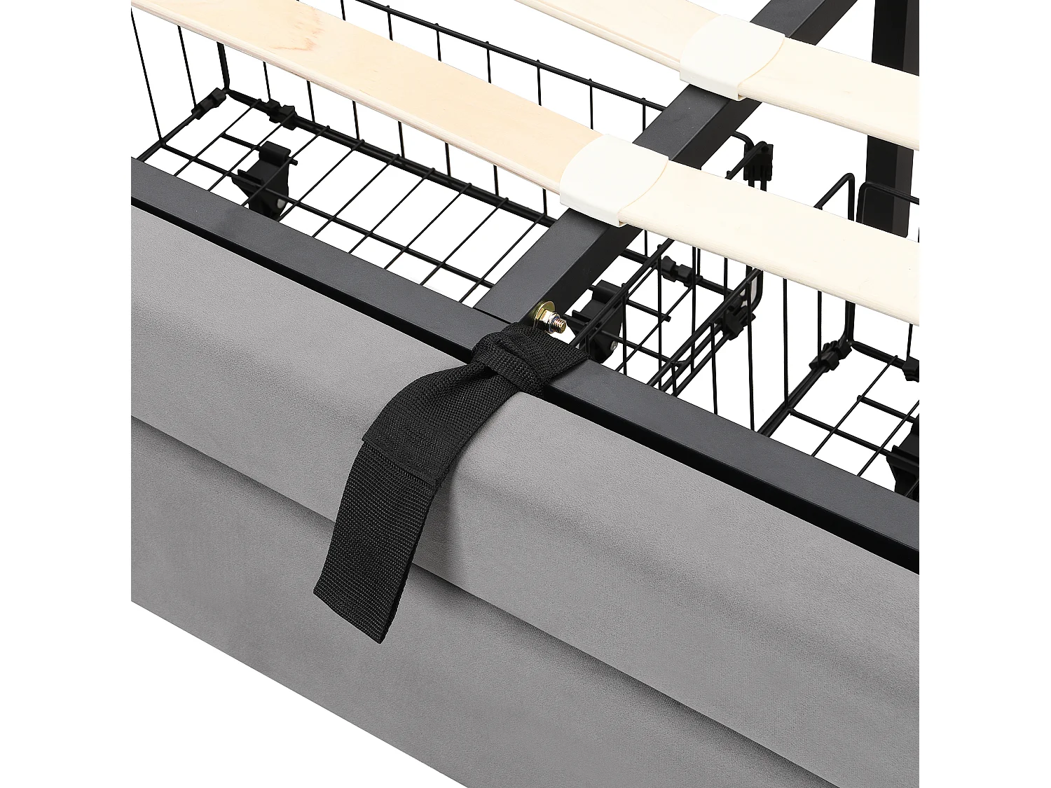 Lit 140 x 190 cm - Lit Rembourré avec Rangement Hydraulique 2 Tiroirs - En Velours - Style Européen - Gris - Sans matelas