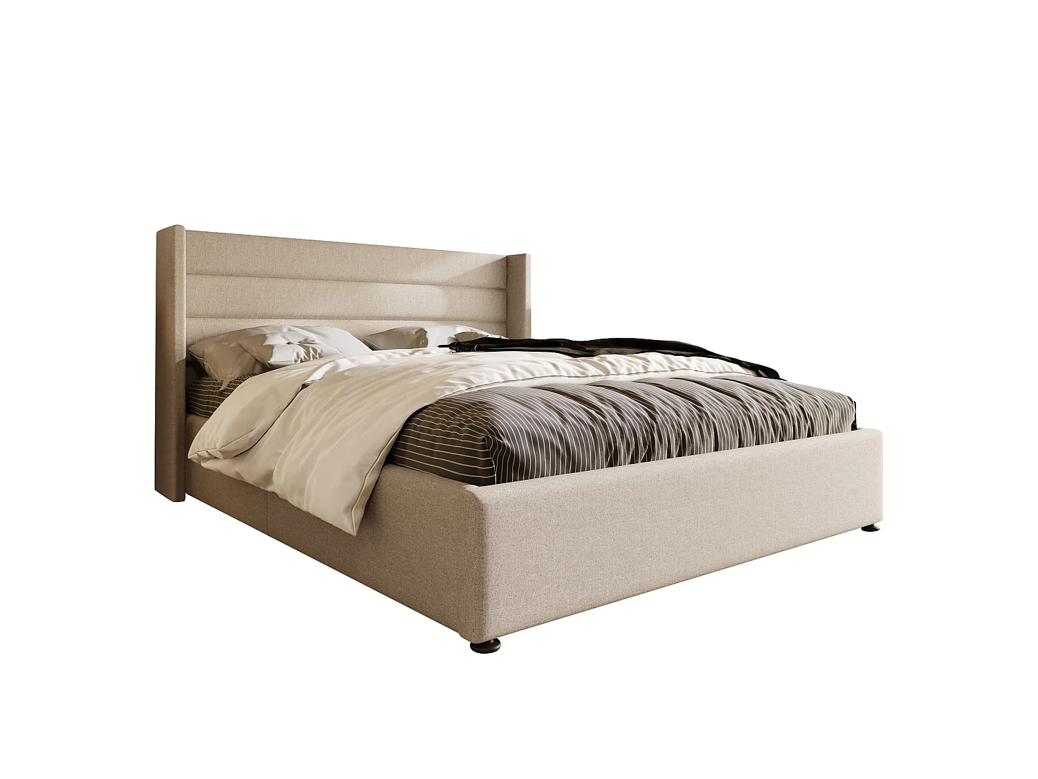 Lit 180 x 200 cm - Lit rembourré coffre hydraulique - En Lin, Sommier à lattes en bois - Coffre de rangement, Sans matelas - Beige
