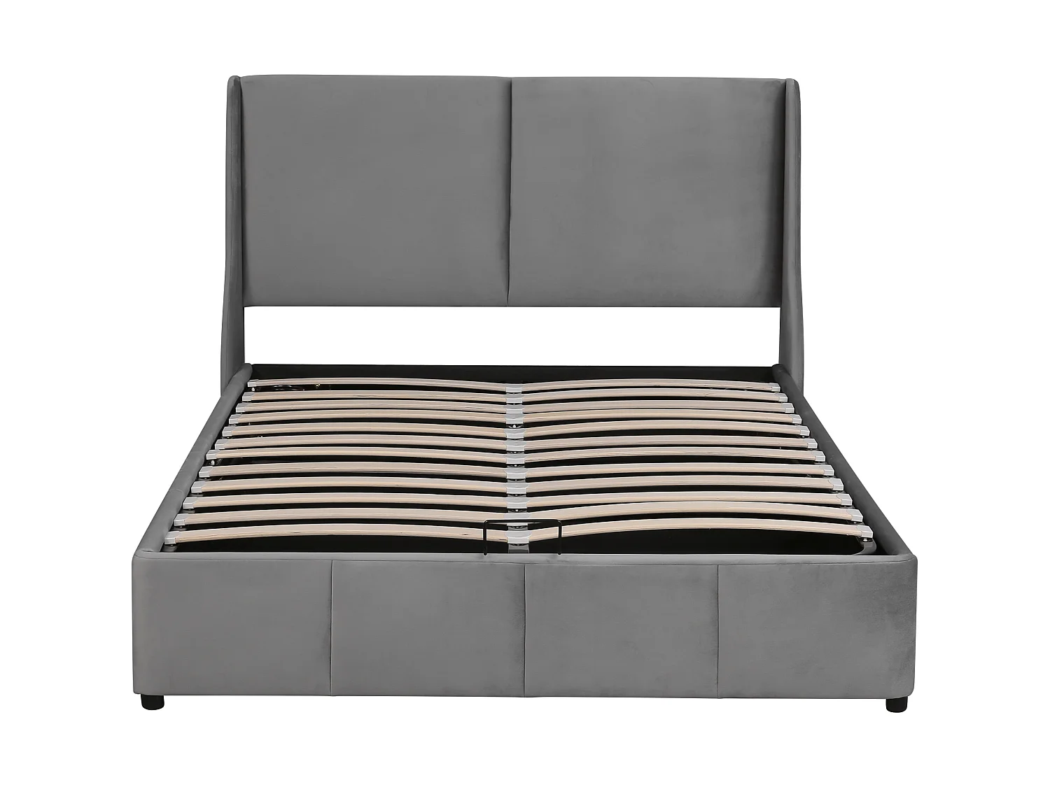 Lit rembourré 140 x 190 cm - Coffre hydraulique - En velours, design binaural classique et contemporain - Gris - Sans matelas