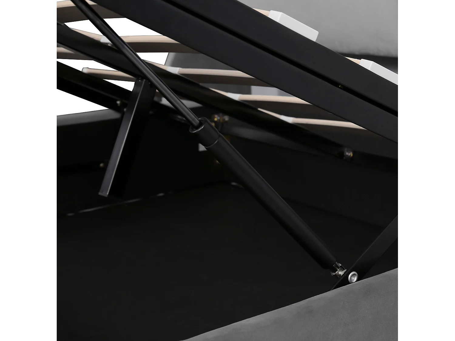 Lit rembourré 140 x 190 cm - Coffre hydraulique - En velours, design binaural classique et contemporain - Gris - Sans matelas