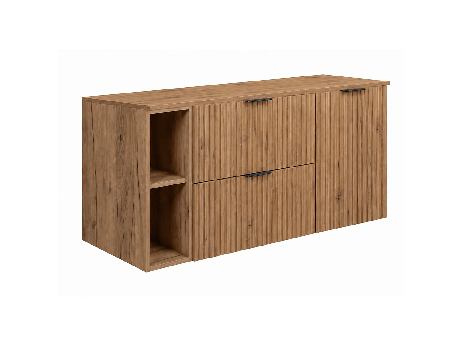 Set med badrumsskåp med tvättkorg, Craft Ek / Svarta Handtag, 120 x 57 x 46 cm