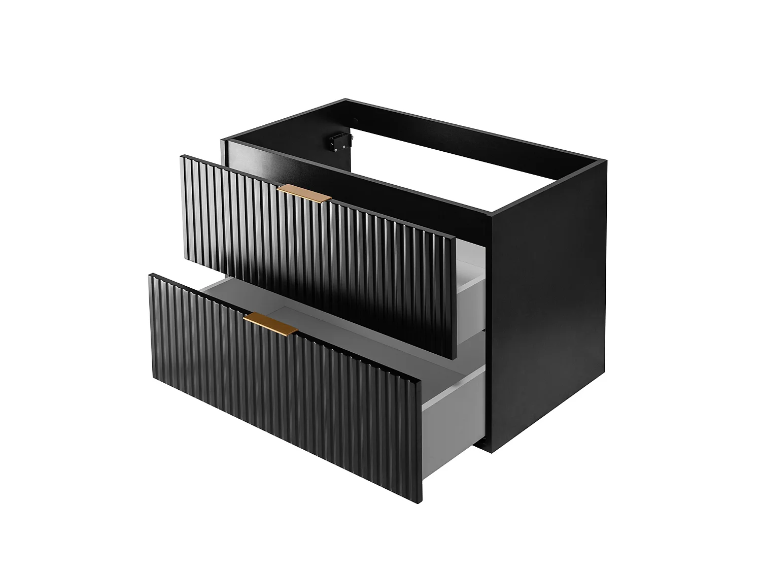 Bathroom cabinet set with laundry basket, Black / Top Craft Oak / Black Handles, 140 x 57 x 46 cm