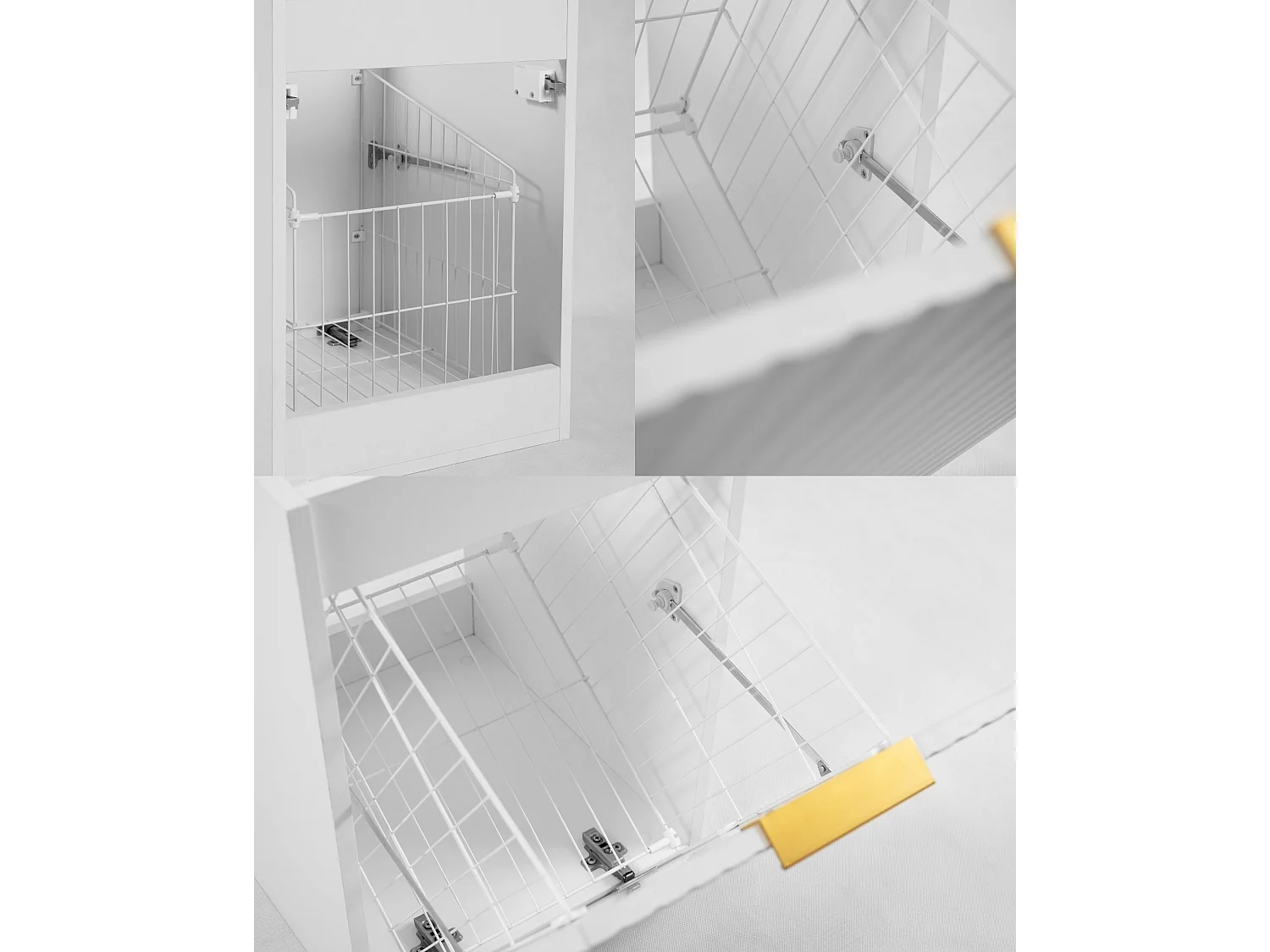 Ensemble de meubles de salle de bain avec panier à linge, Blanc / Plan Chêne Clair / Poignées Noires, 140 x 57 x 46 cm