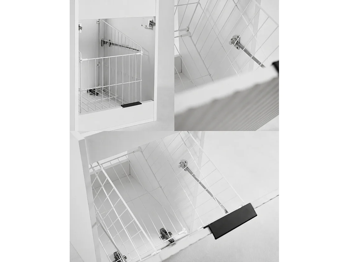 Ensemble de meubles de salle de bain avec panier à linge, Blanc / Plan Chêne Clair / Poignées Noires, 140 x 57 x 46 cm