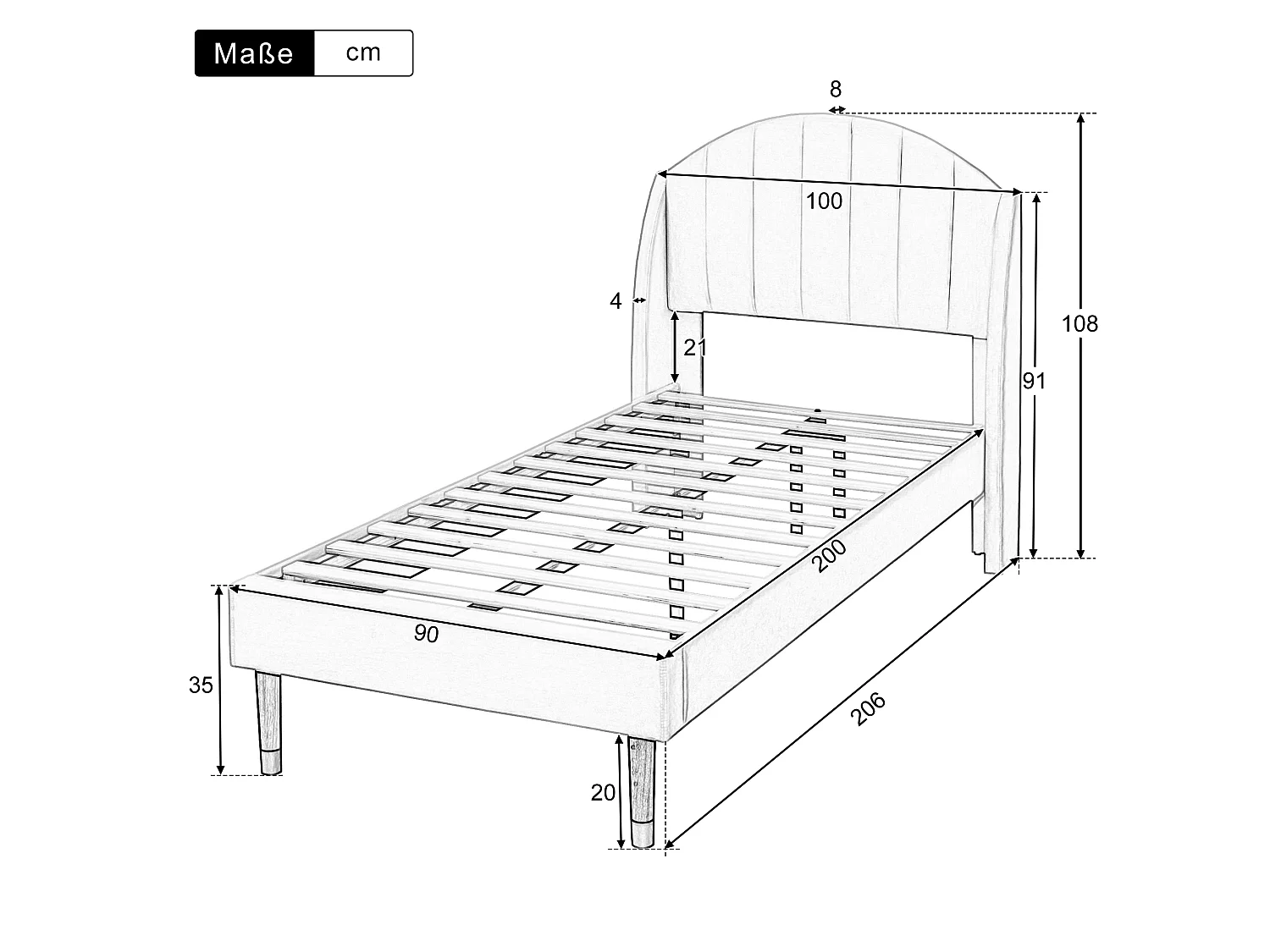 Lit 90 x 200 cm - Lit Simple Rembourré avec Sommier à Lattes Bois et Tête Rembourrée - en Velours - Moderne - Rose - sans Matelas