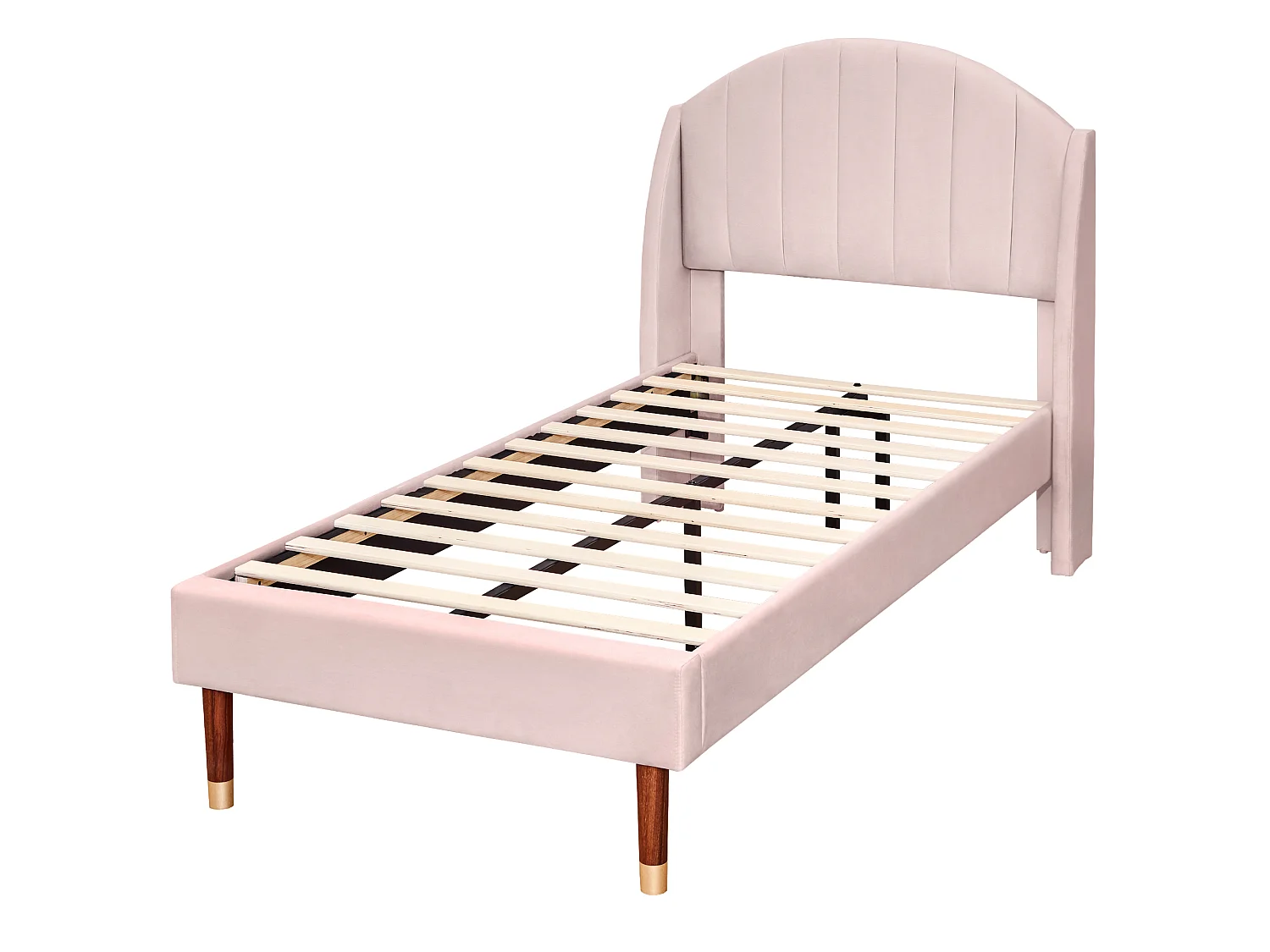 Lit 90 x 200 cm - Lit Simple Rembourré avec Sommier à Lattes Bois et Tête Rembourrée - en Velours - Moderne - Rose - sans Matelas