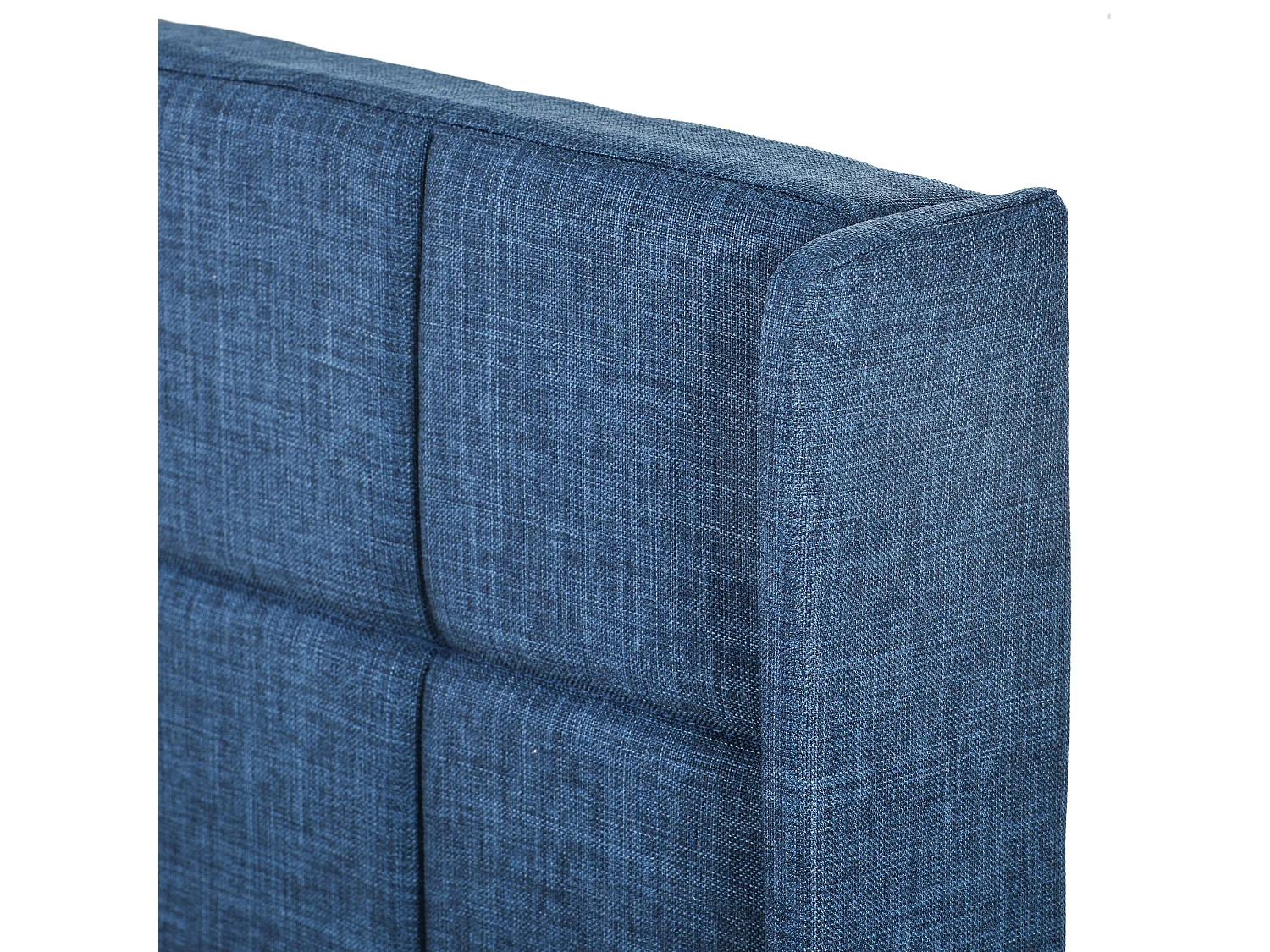 Lit 90 x 200 cm - Lit Rembourré Tête Haute Avec Sommier à Lattes Fixées par Velcro et Pieds Noirs - En Lin, Sans matelas - Bleu WF283603