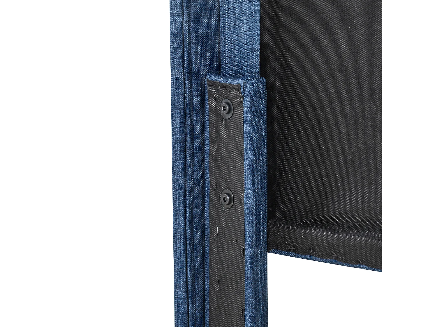 Lit 90 x 200 cm - Lit Rembourré Tête Haute Avec Sommier à Lattes Fixées par Velcro et Pieds Noirs - En Lin, Sans matelas - Bleu WF283603